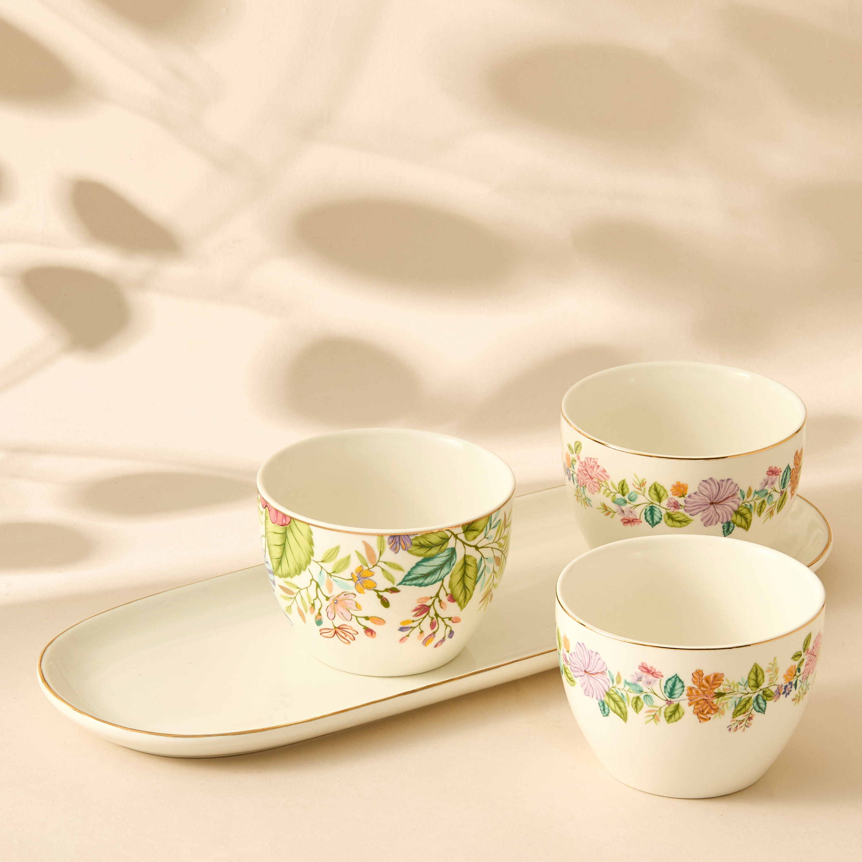 Summer Hot Flower Printed 3-Piece Ceramic Serving Bowl Set with Tray-household-dining-serveware-servingtrays-image-4