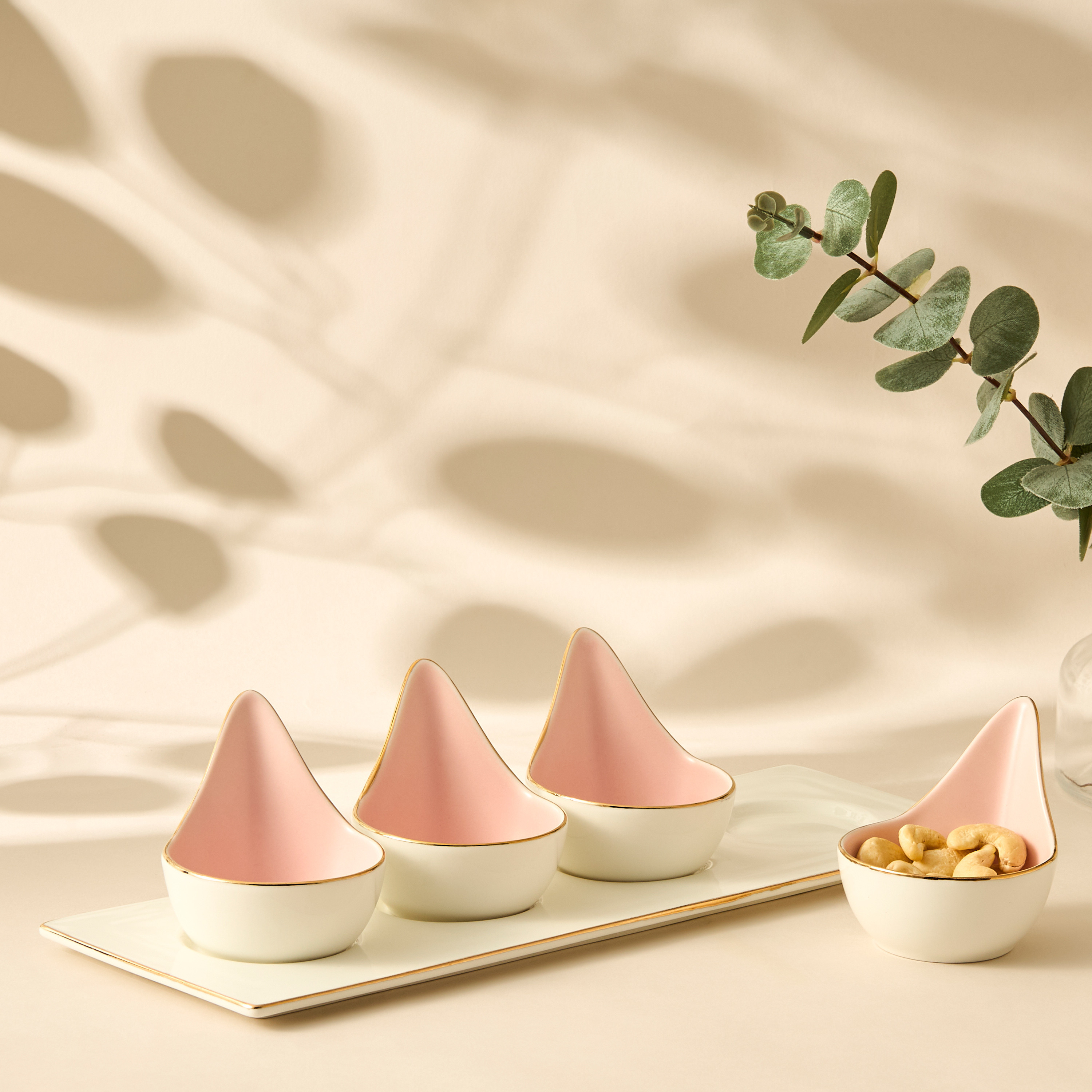 Solid Ceramic 4-Piece Appetiser Bowl Set with Tray-household-dining-serveware-servingtrays-image-2