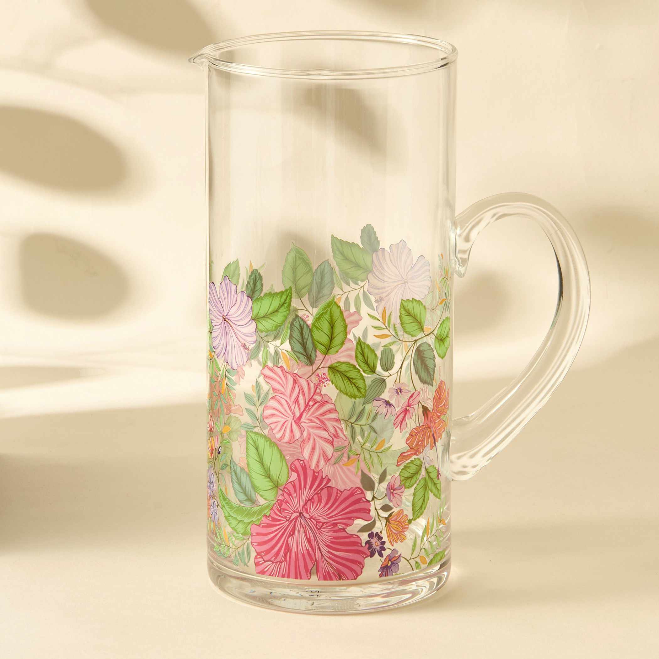 Summer Hot Flower Printed Glass Pitcher - 1.5 L-household-dining-teaandcoffee-vacuumflaskscoffeeandteapots-image-1