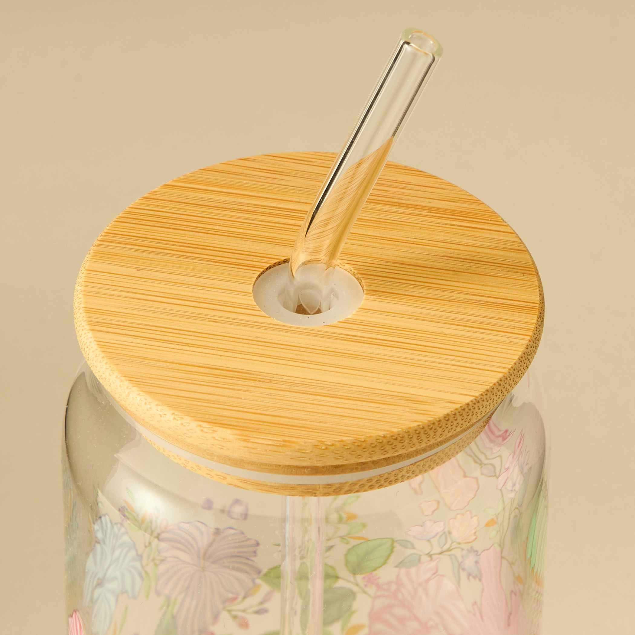 أكواب زجاج بطبعات أزهار وقشّة - طقم من قطعتين-household-dining-teaandcoffee-travelmugsandsippers-image-3