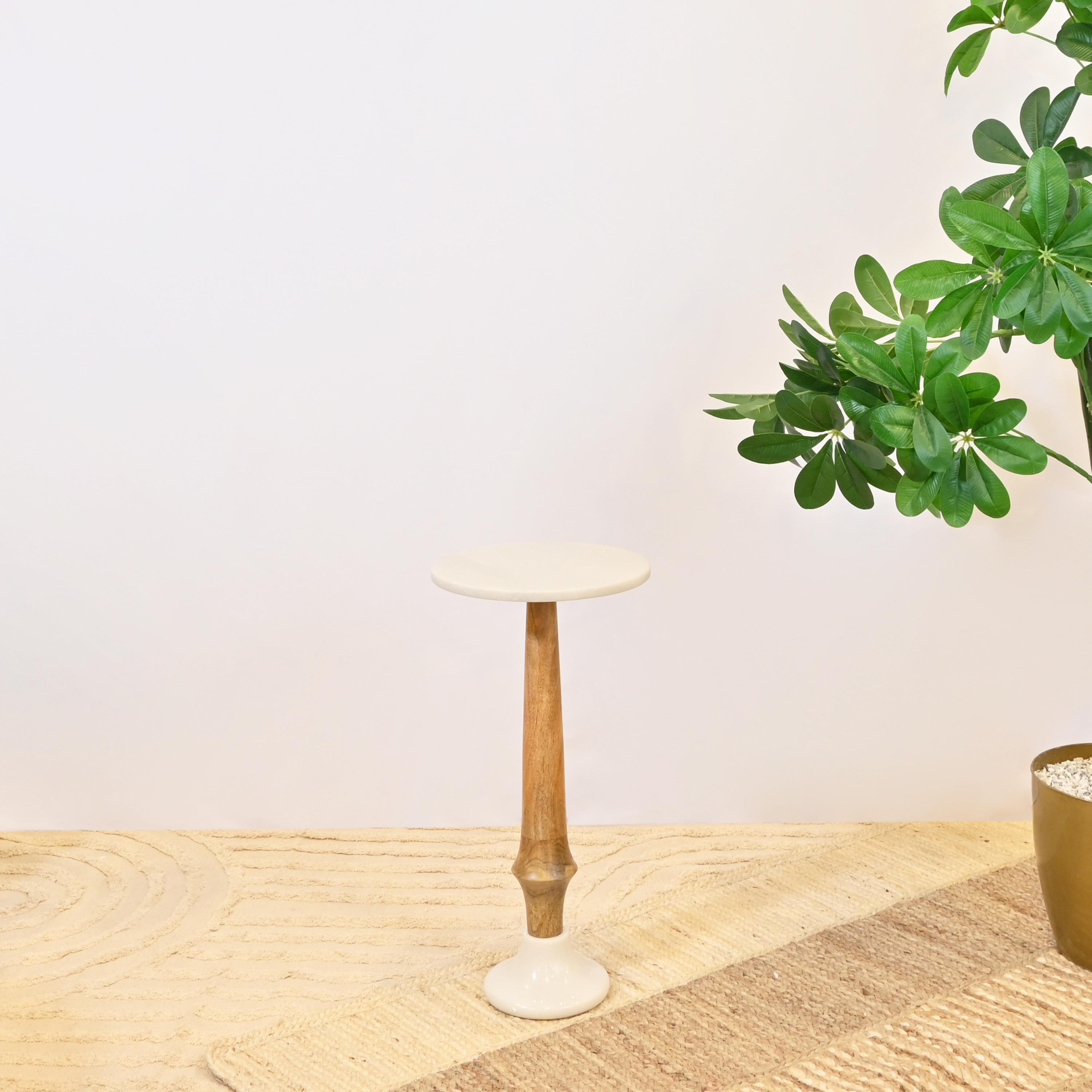 Crafted by Lifestyle White Round Accent Table Wooden Base-furniture-livingroom-coffeetables-image-1