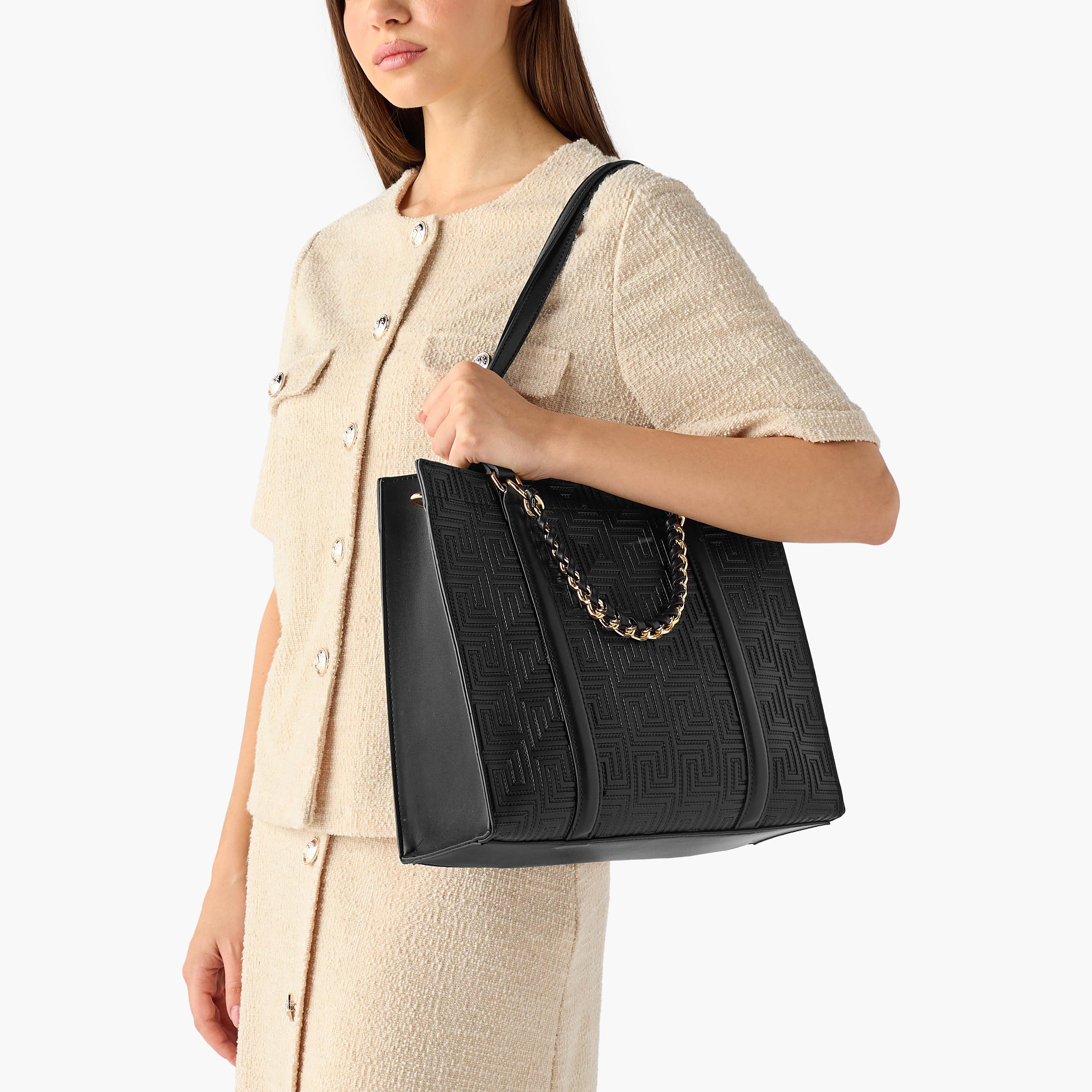 Sasha Shi Textured Tote Bag with Chain Detail-women-bagsandwallets-handbags-image-8