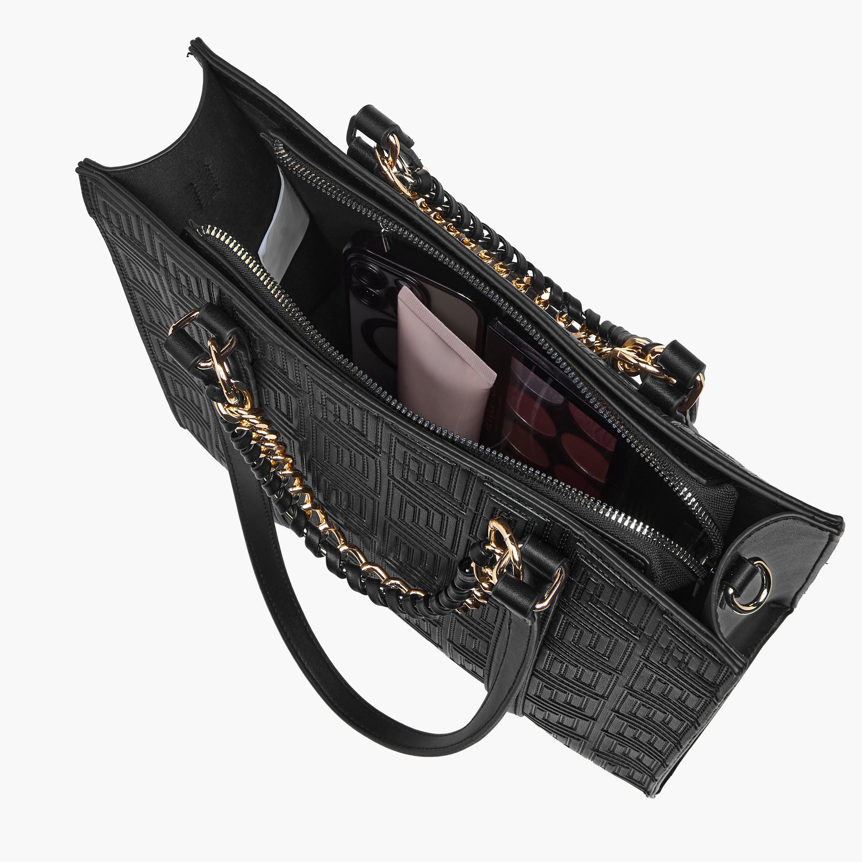 Sasha Shi Textured Tote Bag with Chain Detail-women-bagsandwallets-handbags-image-9