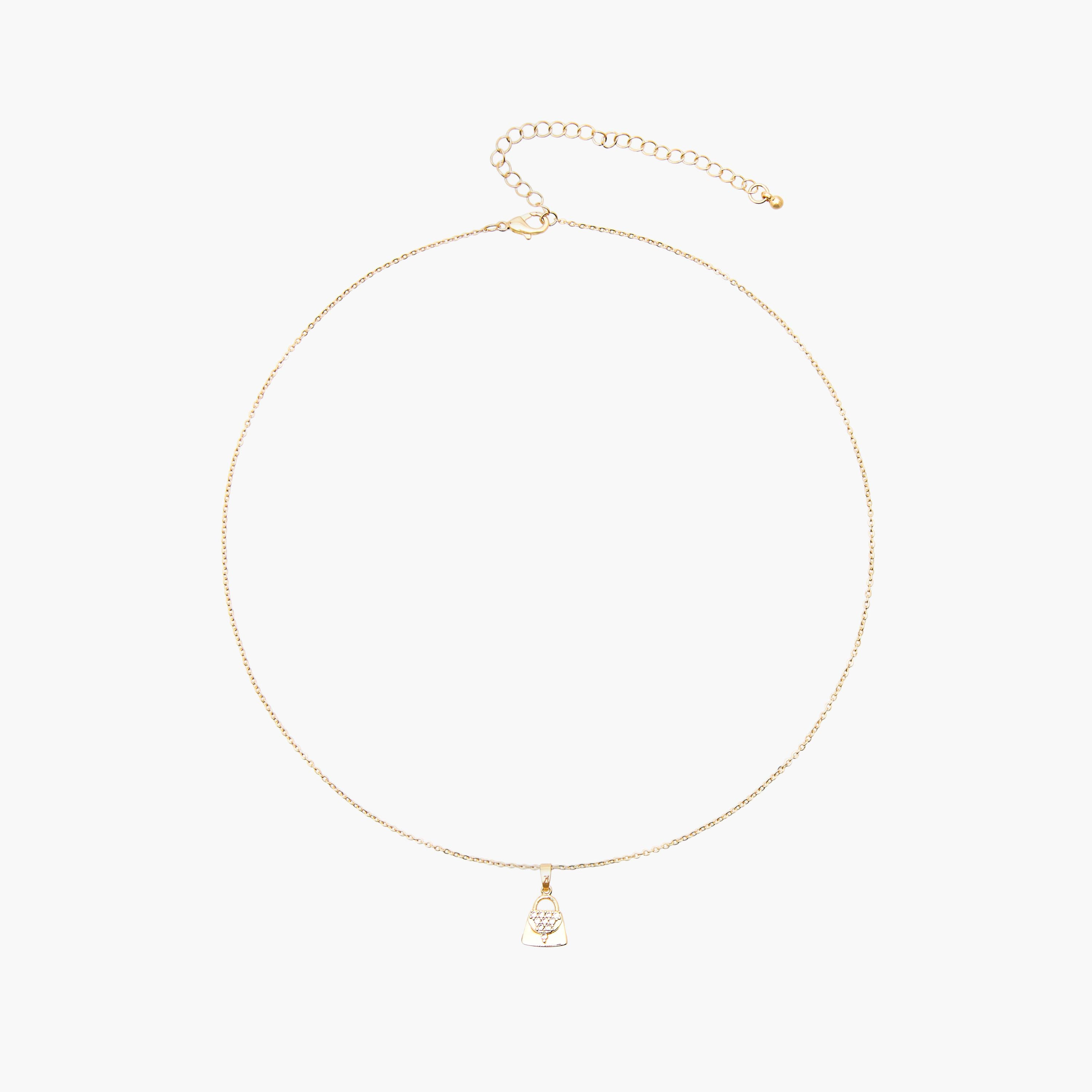 Gold Tone Cubic Zirconia Pendant Necklace with Bag Design-women-watchesandjewellery-jewellery-necklacesandpendants-image-1