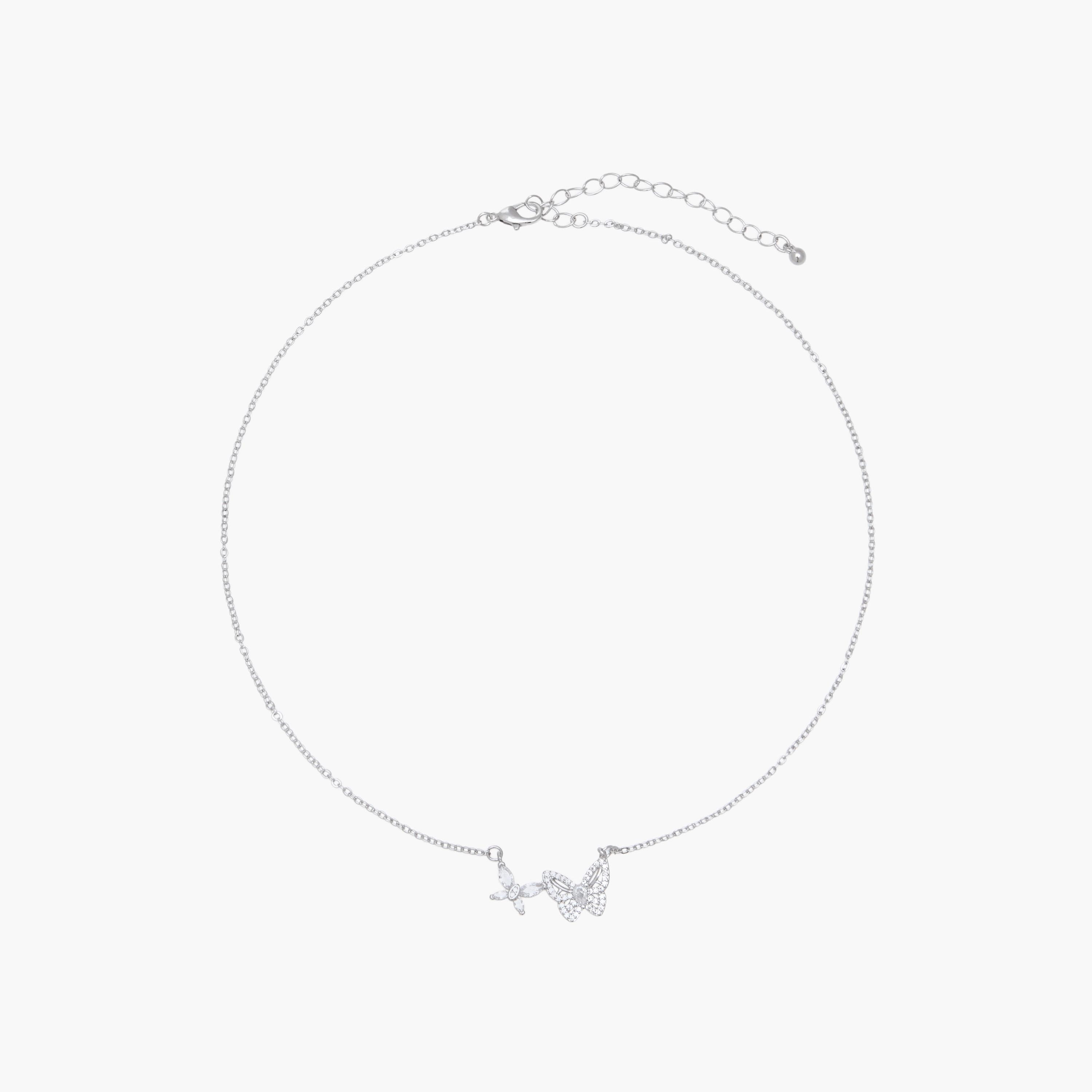 Silver Tone Cubic Zirconia Pendant Necklace with Butterfly Embellished Design-women-watchesandjewellery-jewellery-necklacesandpendants-image-1