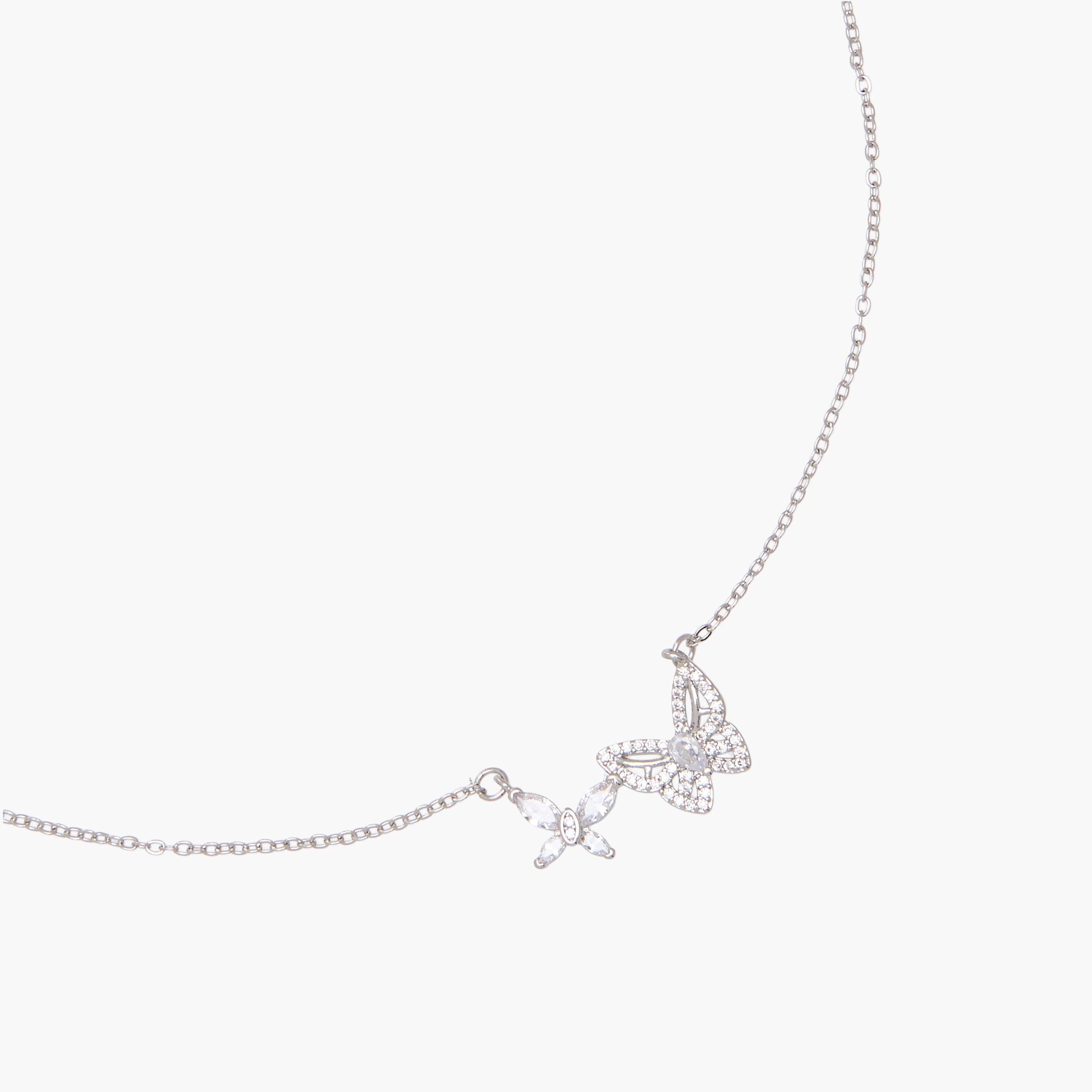 Silver Tone Cubic Zirconia Pendant Necklace with Butterfly Embellished Design-women-watchesandjewellery-jewellery-necklacesandpendants-image-2