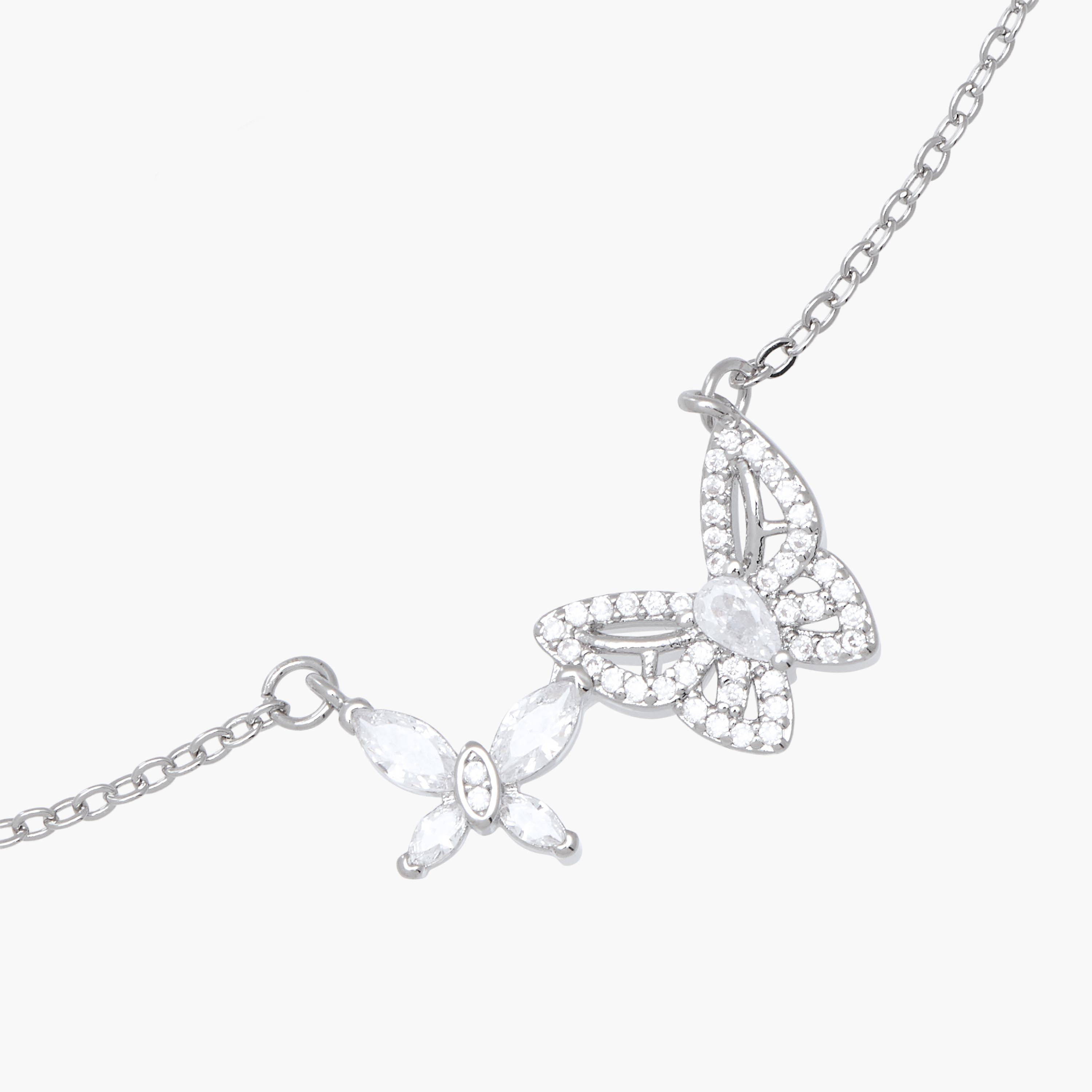 Silver Tone Cubic Zirconia Pendant Necklace with Butterfly Embellished Design-women-watchesandjewellery-jewellery-necklacesandpendants-image-3