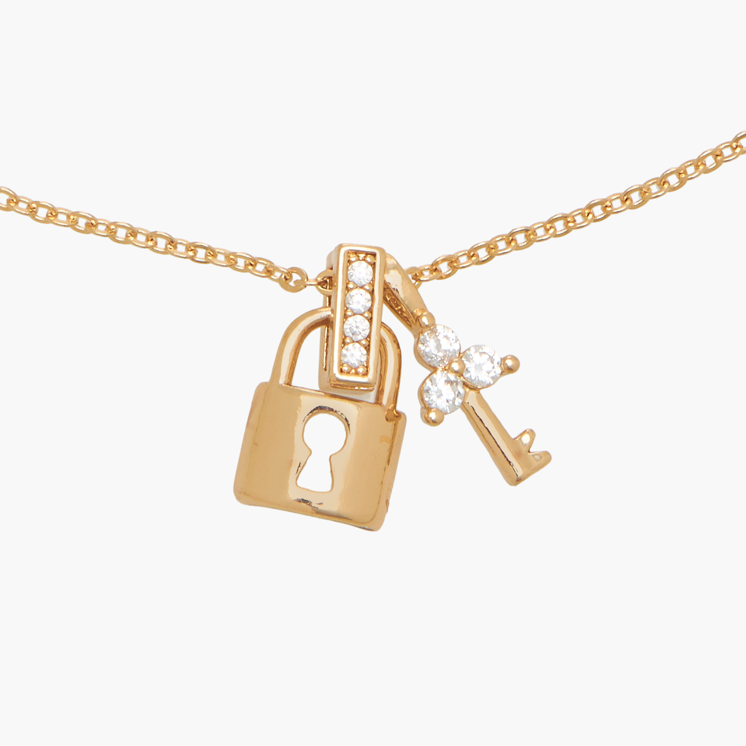 Gold Tone Cubic Zirconia Neckace with Lock and Key Pendant-women-watchesandjewellery-jewellery-necklacesandpendants-image-3