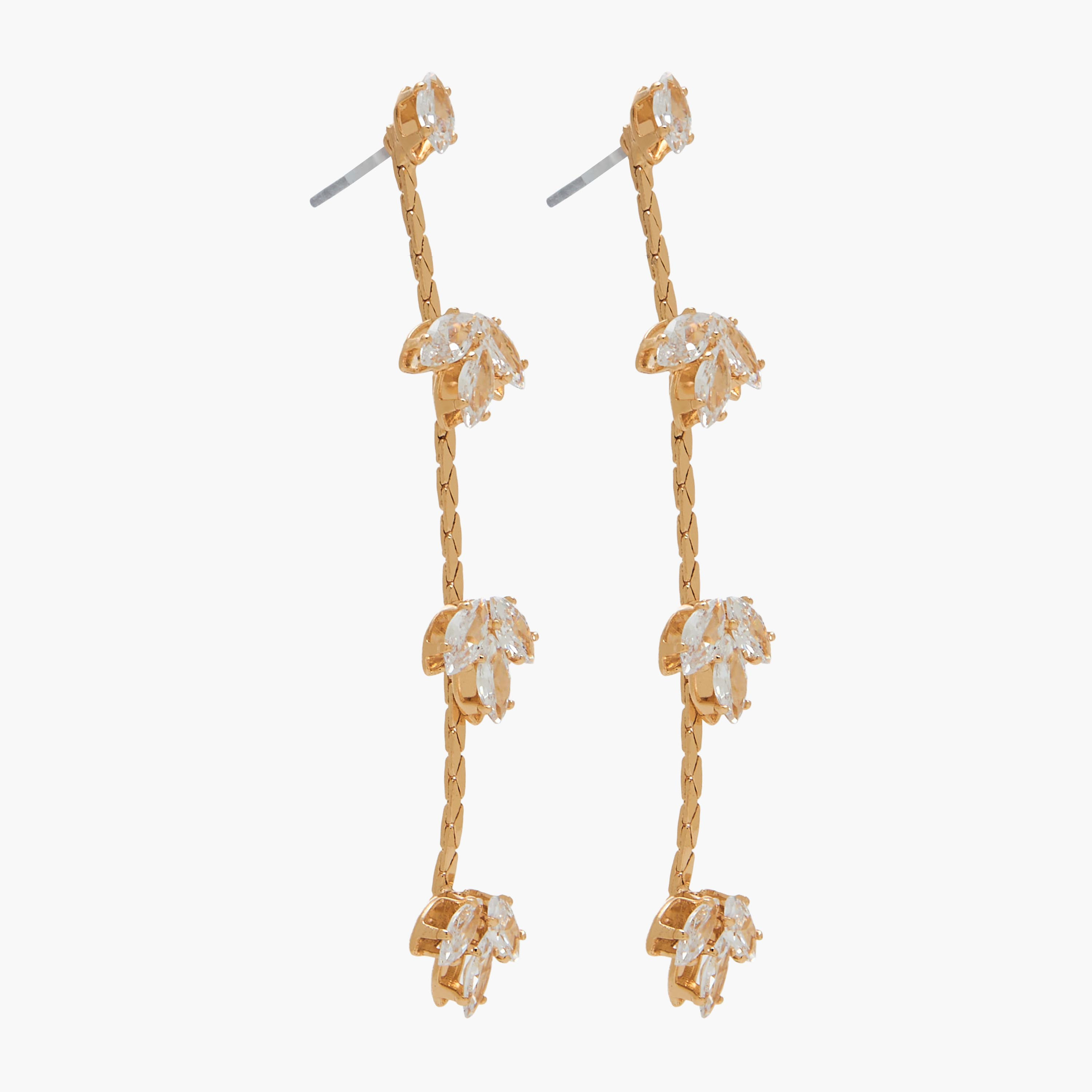 Gold Tone Cubic Zirconia Embellished Drop Earrings with Pushback Closure-women-watchesandjewellery-jewellery-earrings-image-2