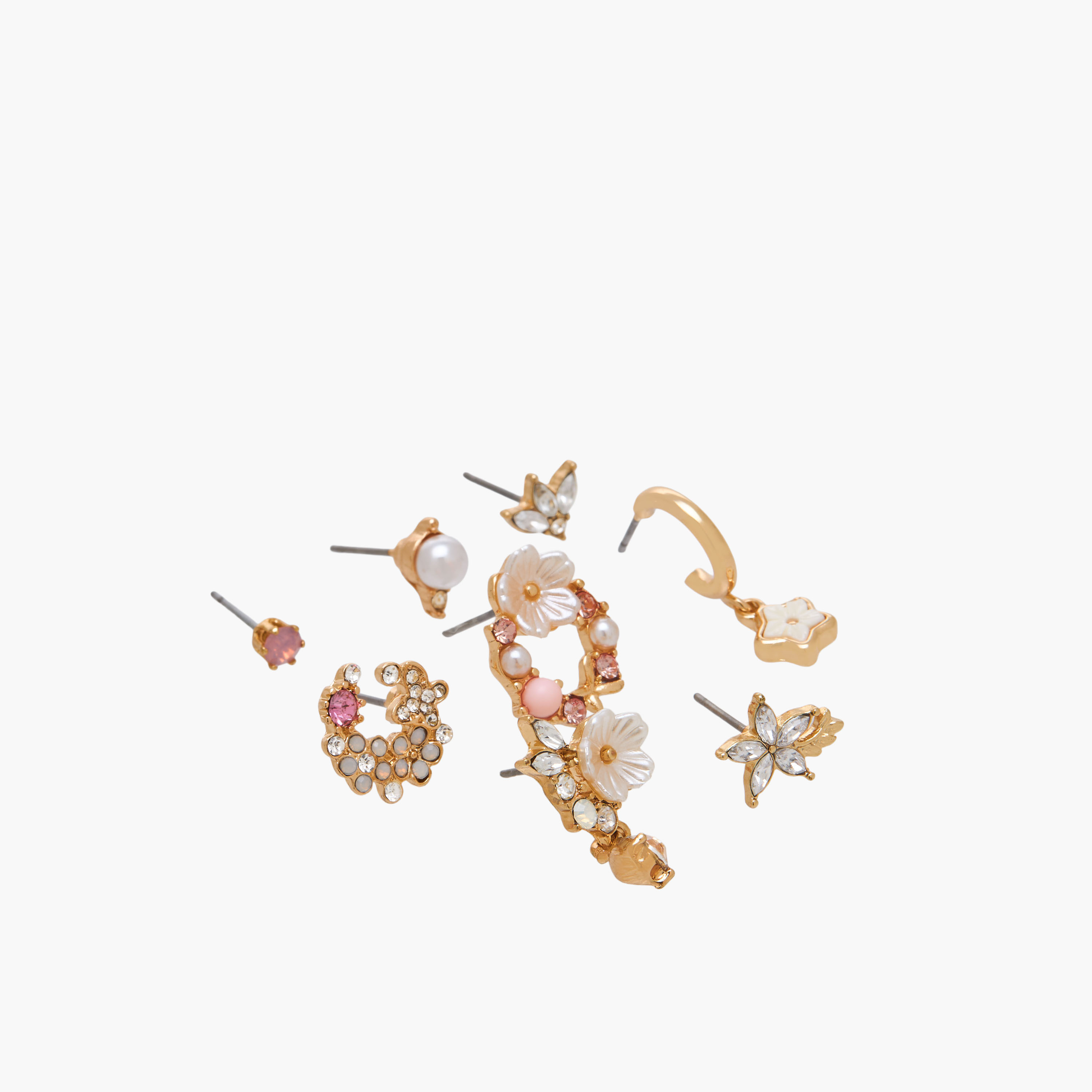 Pack of 8 Metallic Embellished Earrings with Pushback Closure-women-watchesandjewellery-jewellery-earrings-image-2