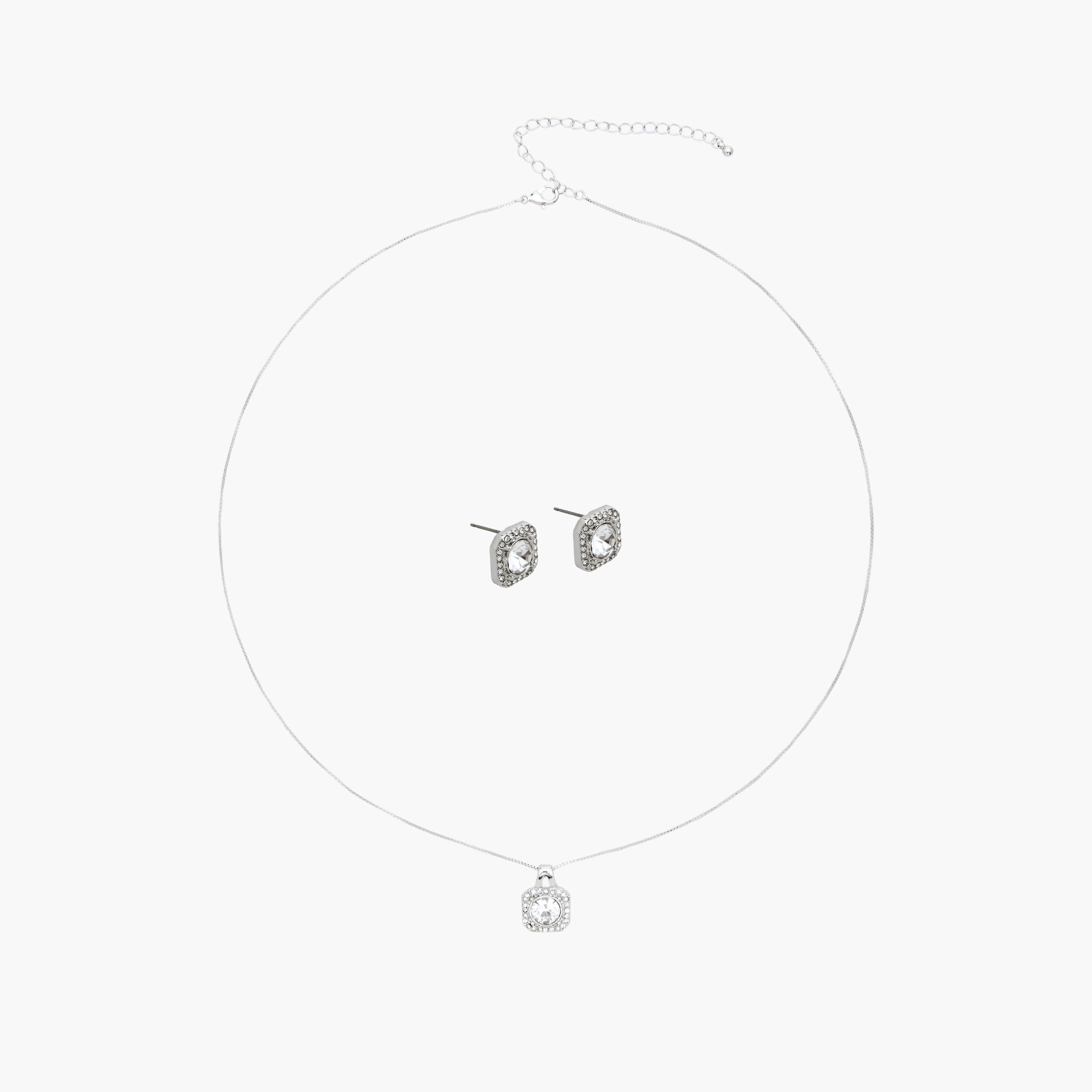 Set of 2 - Stone Embellished Pendant Necklace and Earrings-women-watchesandjewellery-jewellery-jewellerysets-image-1