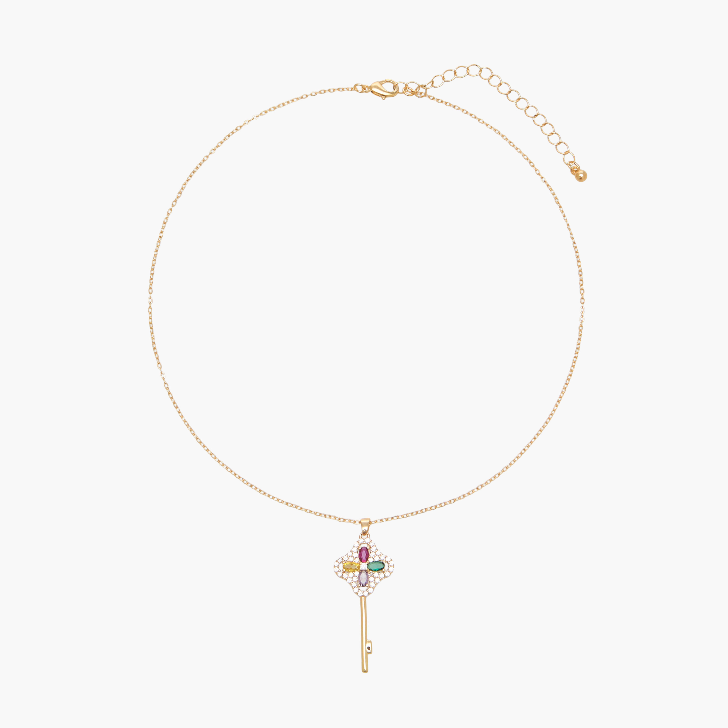 عقد بلون ذهبي بدلاية مفتاح مزينة بزركون مكعب-women-watchesandjewellery-jewellery-necklacesandpendants-image-1