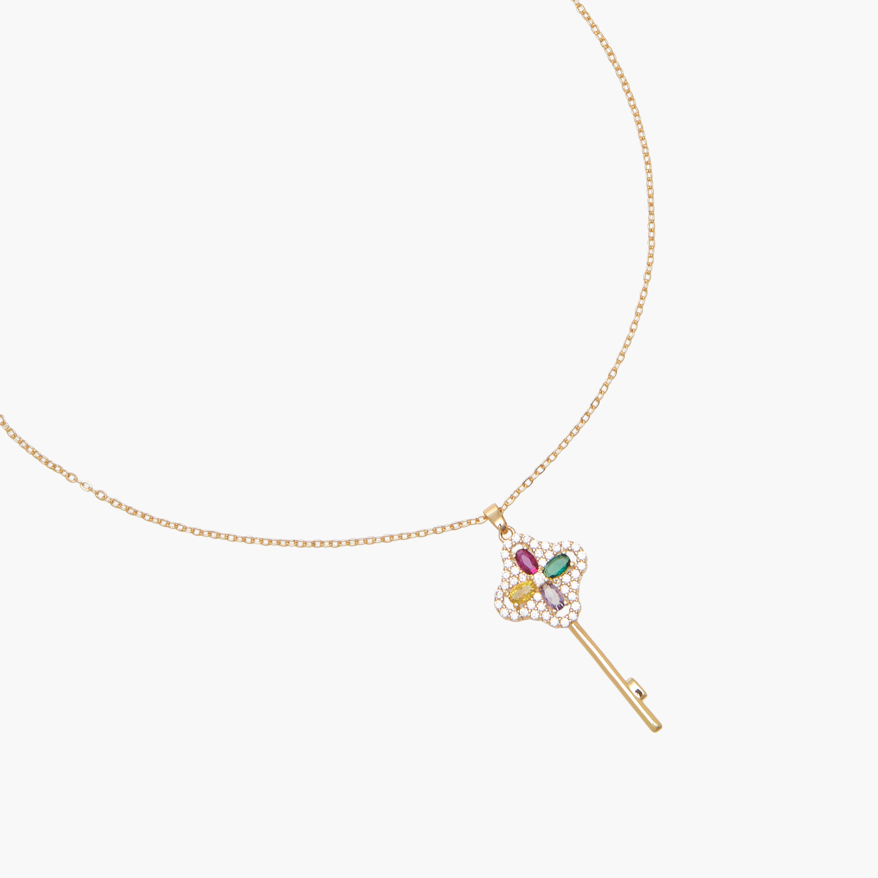 عقد بلون ذهبي بدلاية مفتاح مزينة بزركون مكعب-women-watchesandjewellery-jewellery-necklacesandpendants-image-2