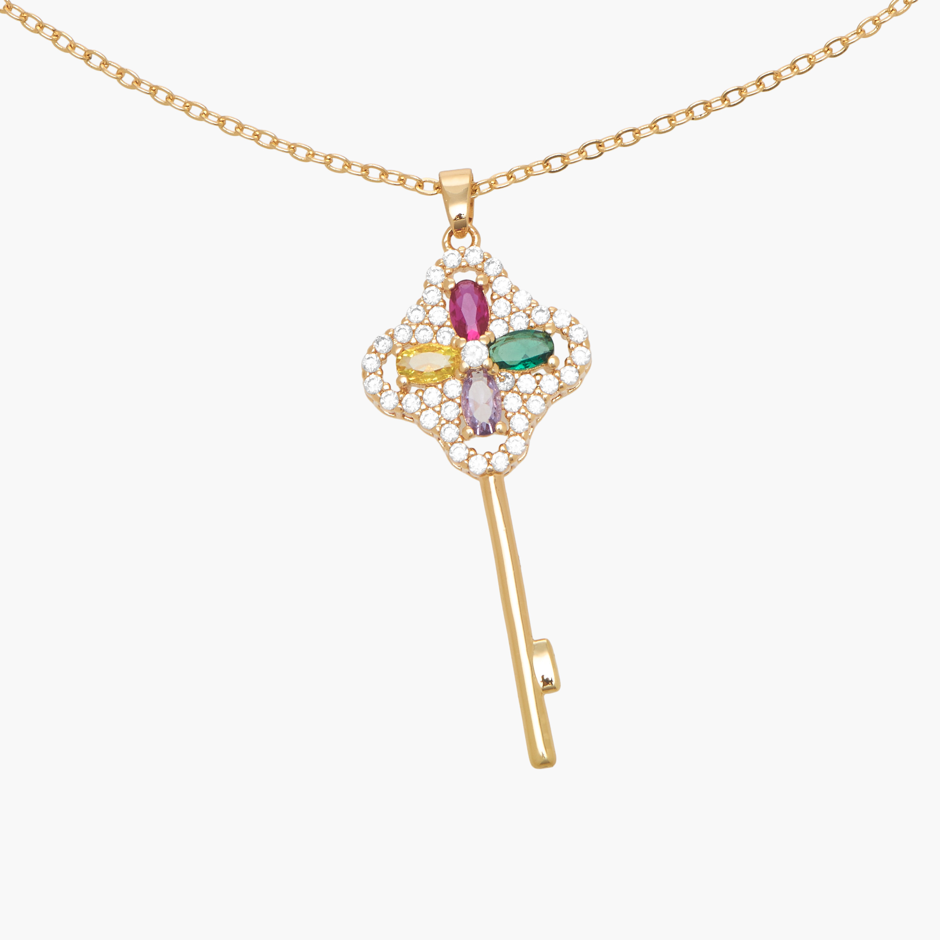 عقد بلون ذهبي بدلاية مفتاح مزينة بزركون مكعب-women-watchesandjewellery-jewellery-necklacesandpendants-image-3