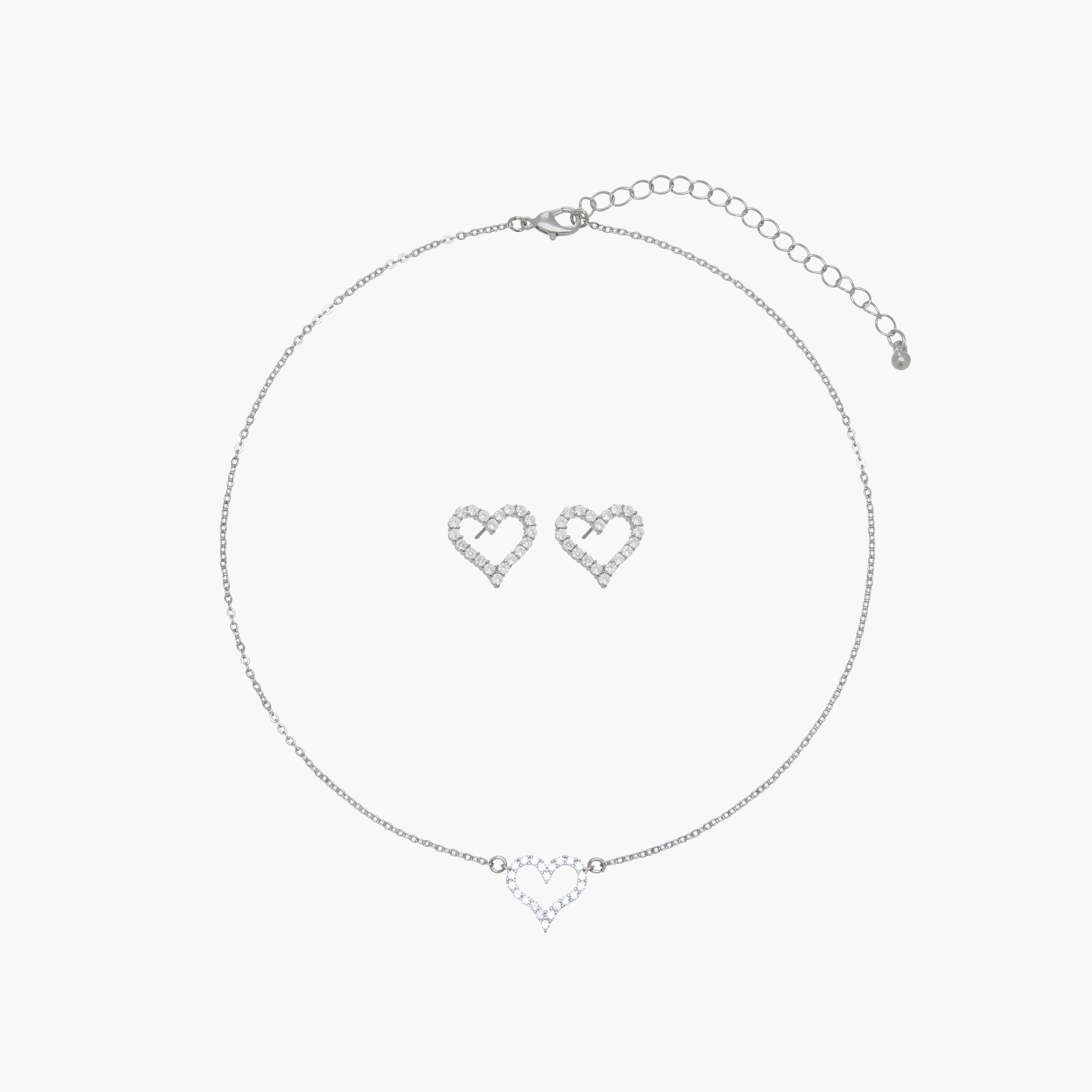Set of 2 - Embellished Heart Pendant Necklace and Earrings-women-watchesandjewellery-jewellery-jewellerysets-image-1