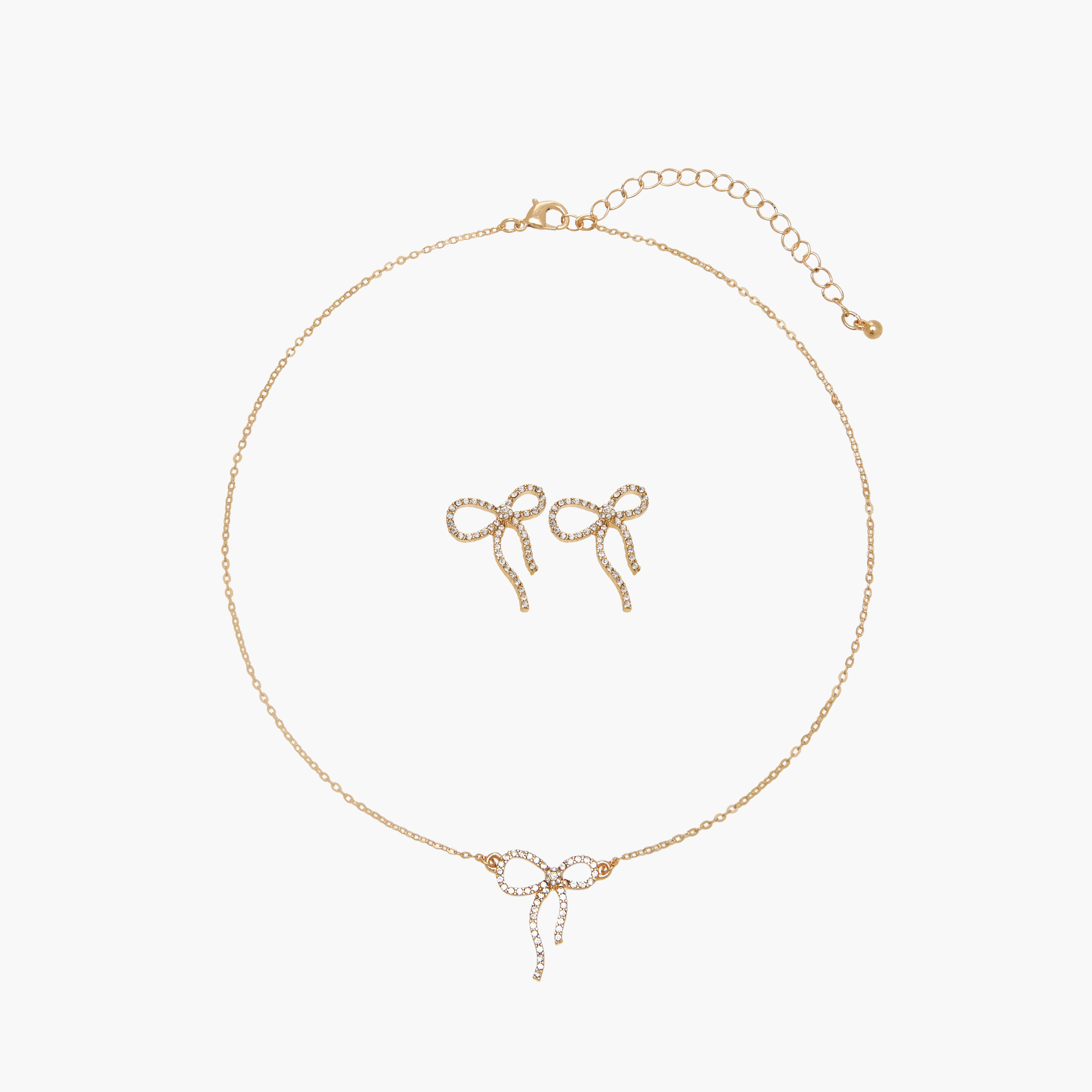 Set of 2 - Bow Embellished Pendant Necklace and Earrings-women-watchesandjewellery-jewellery-jewellerysets-image-1