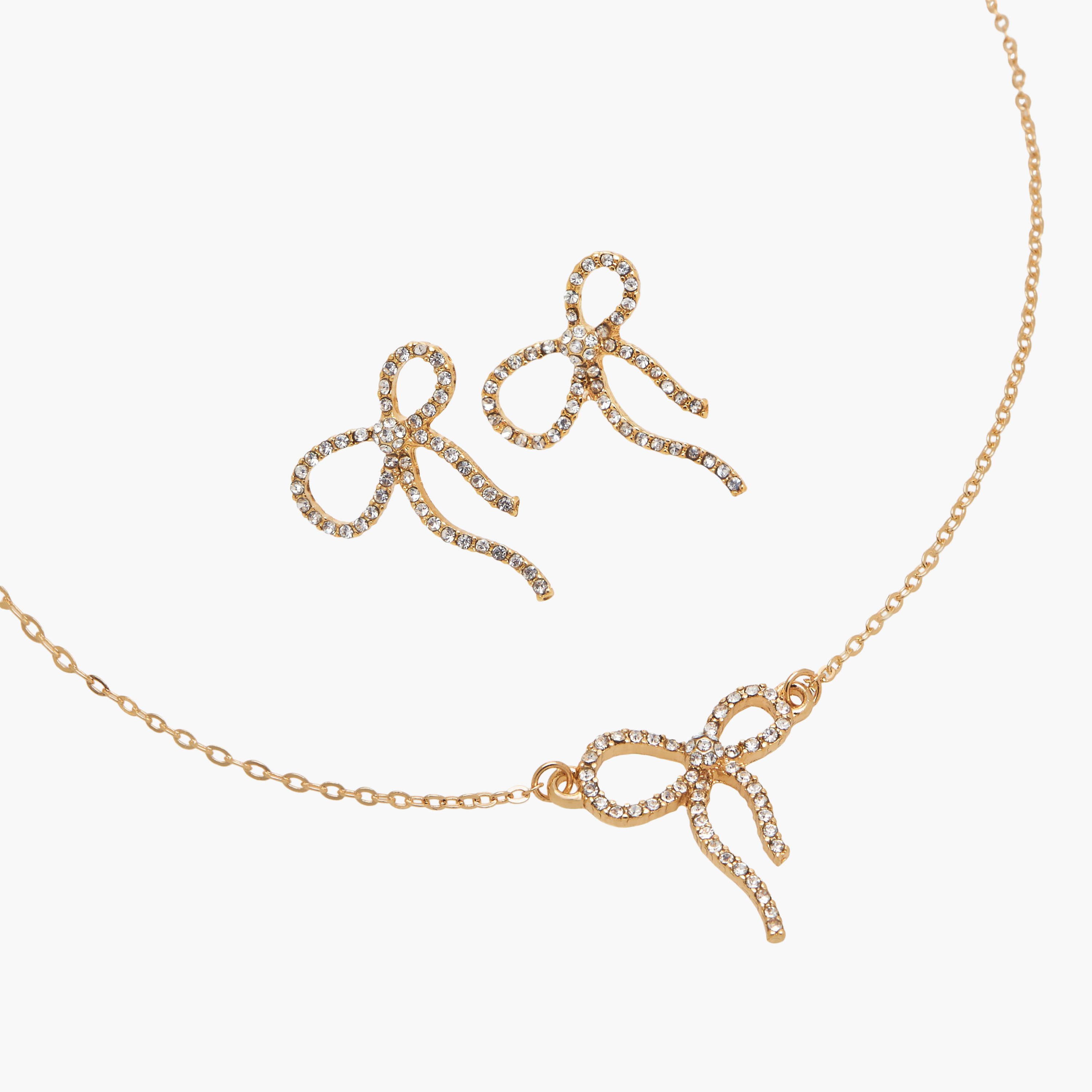 Set of 2 - Bow Embellished Pendant Necklace and Earrings-women-watchesandjewellery-jewellery-jewellerysets-image-3