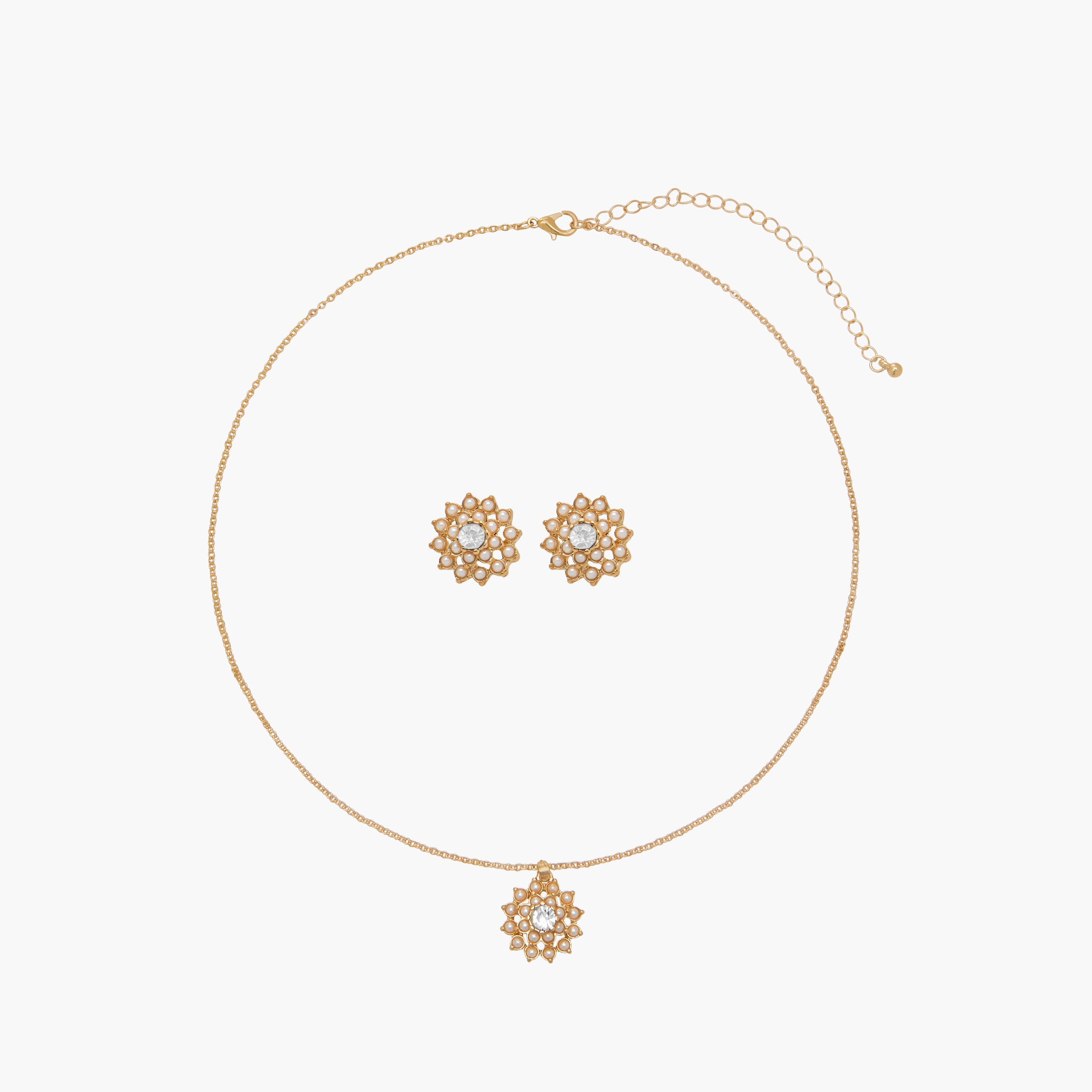 Set of 2 - Floral Pearl Pendant Necklace and Earrings-women-watchesandjewellery-jewellery-jewellerysets-image-1