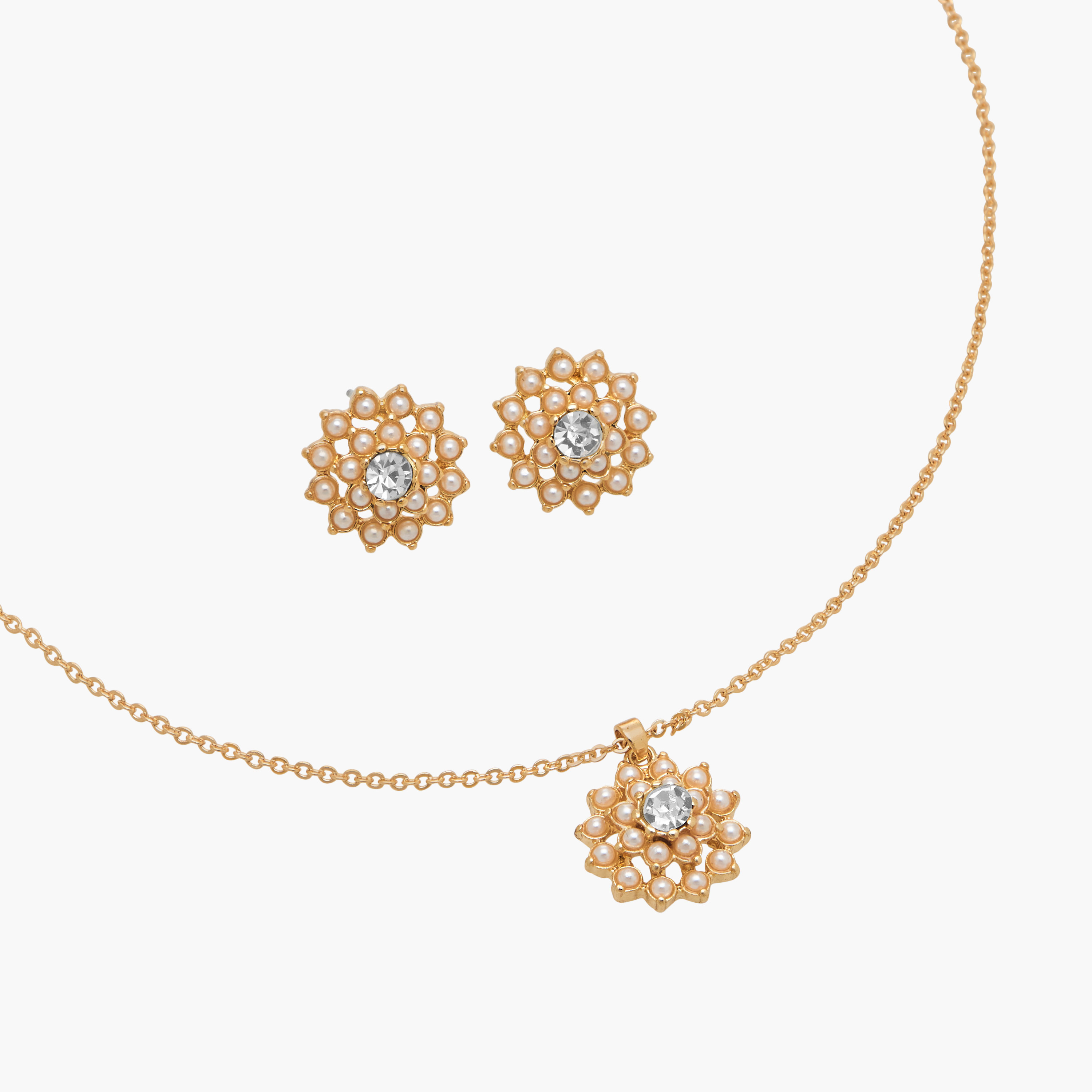 Set of 2 - Floral Pearl Pendant Necklace and Earrings-women-watchesandjewellery-jewellery-jewellerysets-image-3