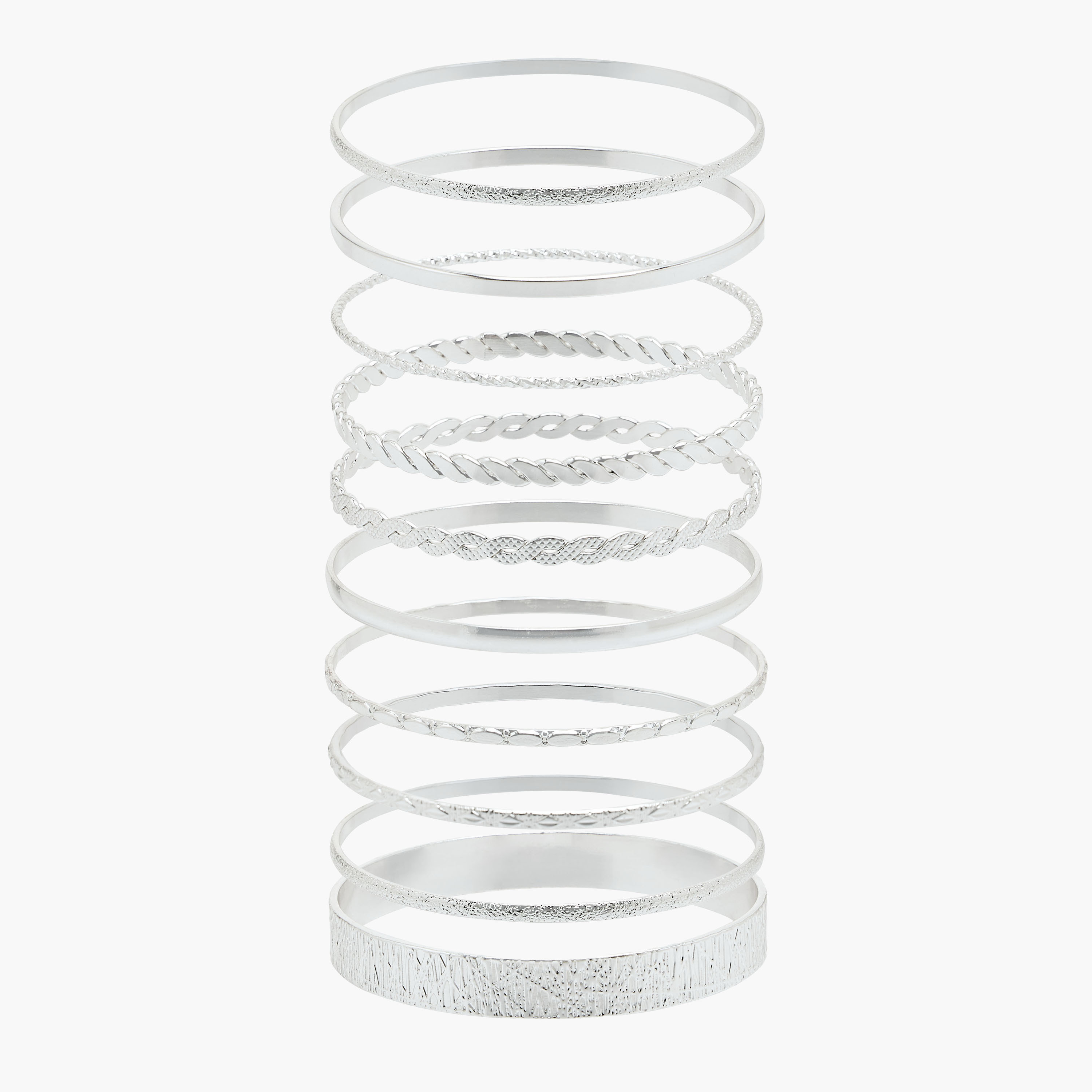 Pack of 10 Silver Tone Assorted Bangle-women-watchesandjewellery-jewellery-banglesandbracelets-image-1