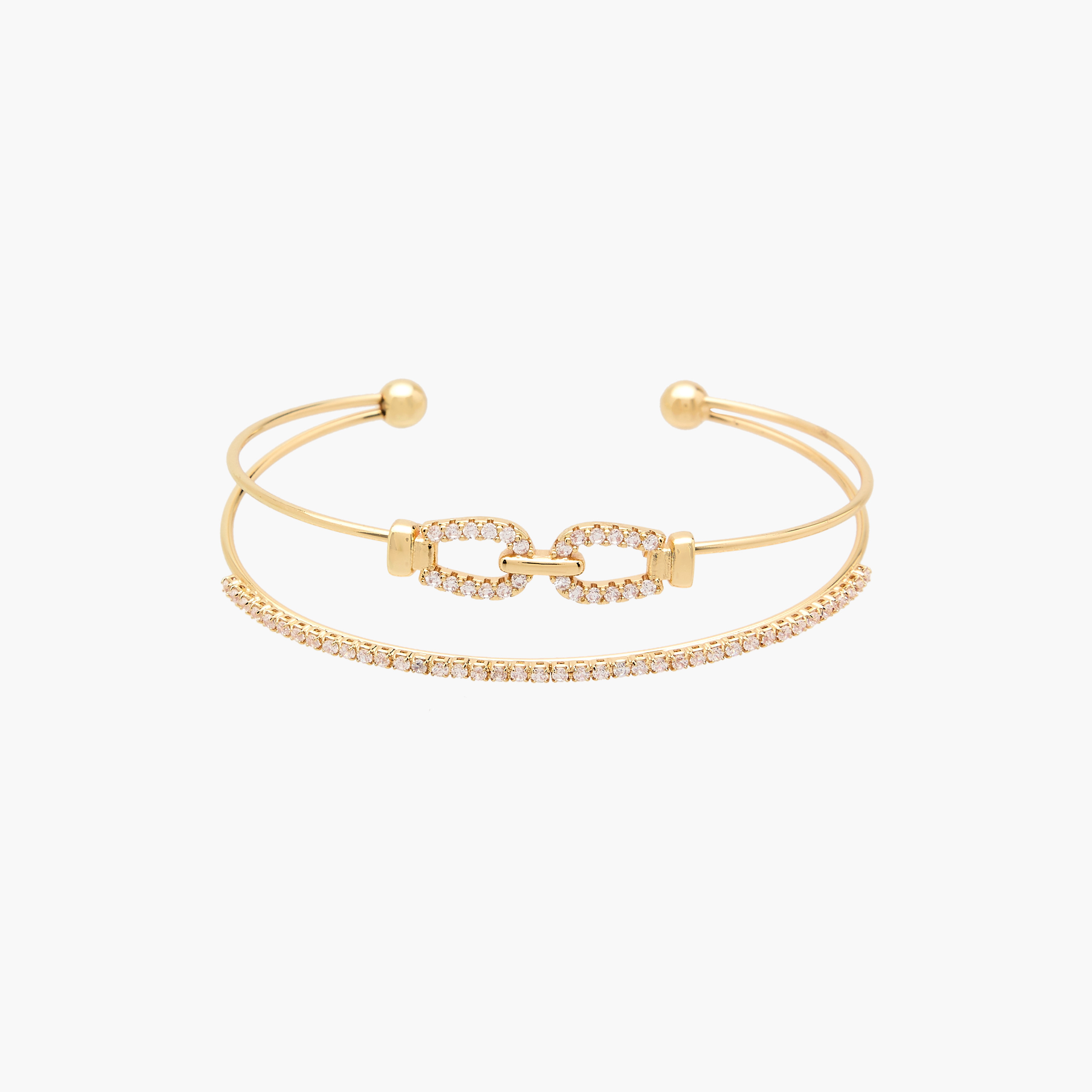 Gold Tone Cubic Zirconia Stone Embellished Cuff Bracelet-women-watchesandjewellery-jewellery-banglesandbracelets-image-1
