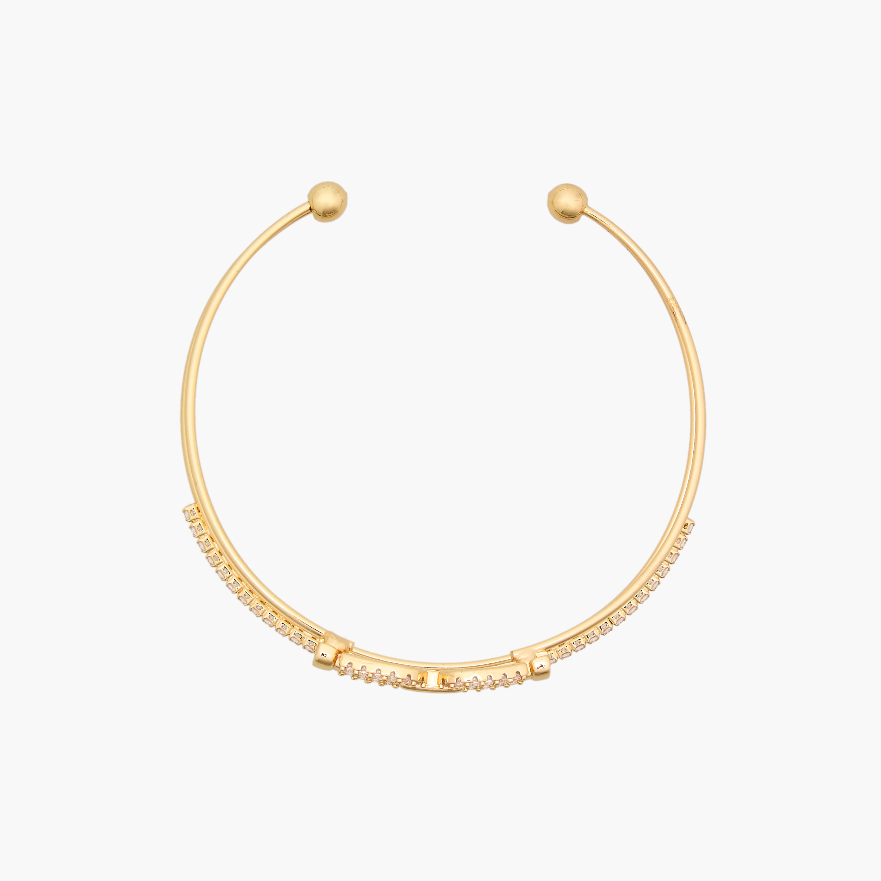 Gold Tone Cubic Zirconia Stone Embellished Cuff Bracelet-women-watchesandjewellery-jewellery-banglesandbracelets-image-2