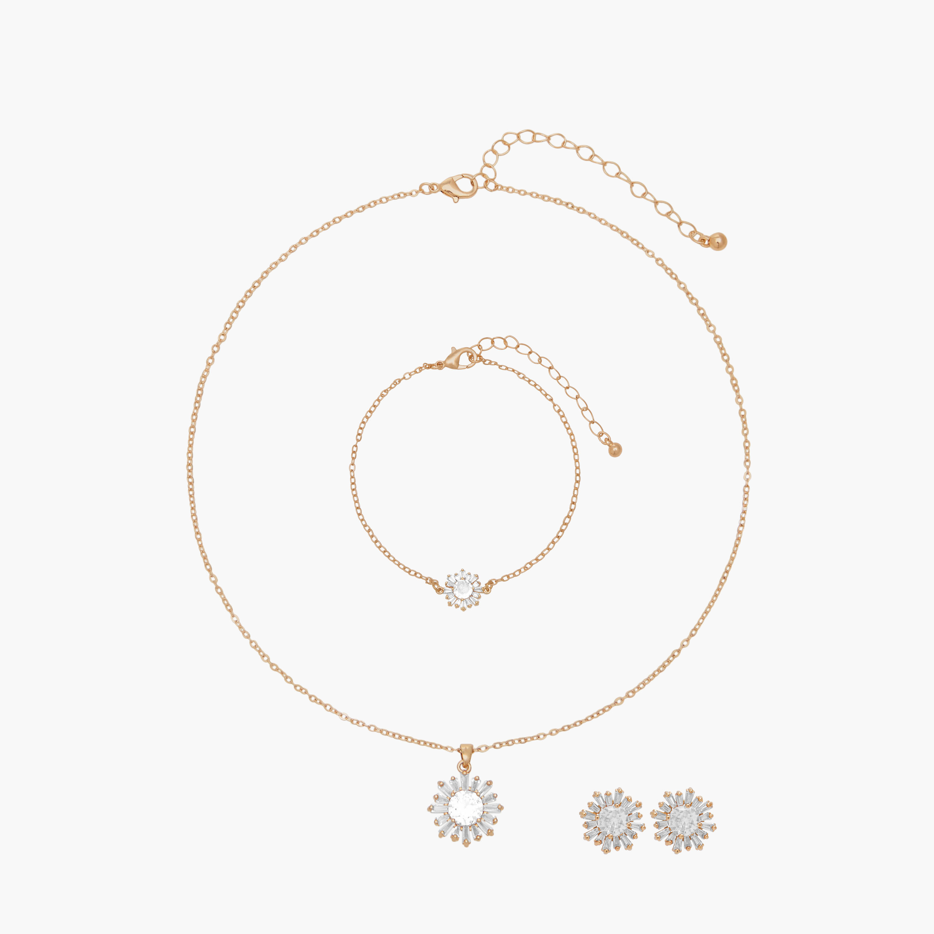 طقم حلقان وسوار وعقد بدلاية مرصّعة بزركون مكعب – 3 قطع-women-watchesandjewellery-jewellery-jewellerysets-image-1