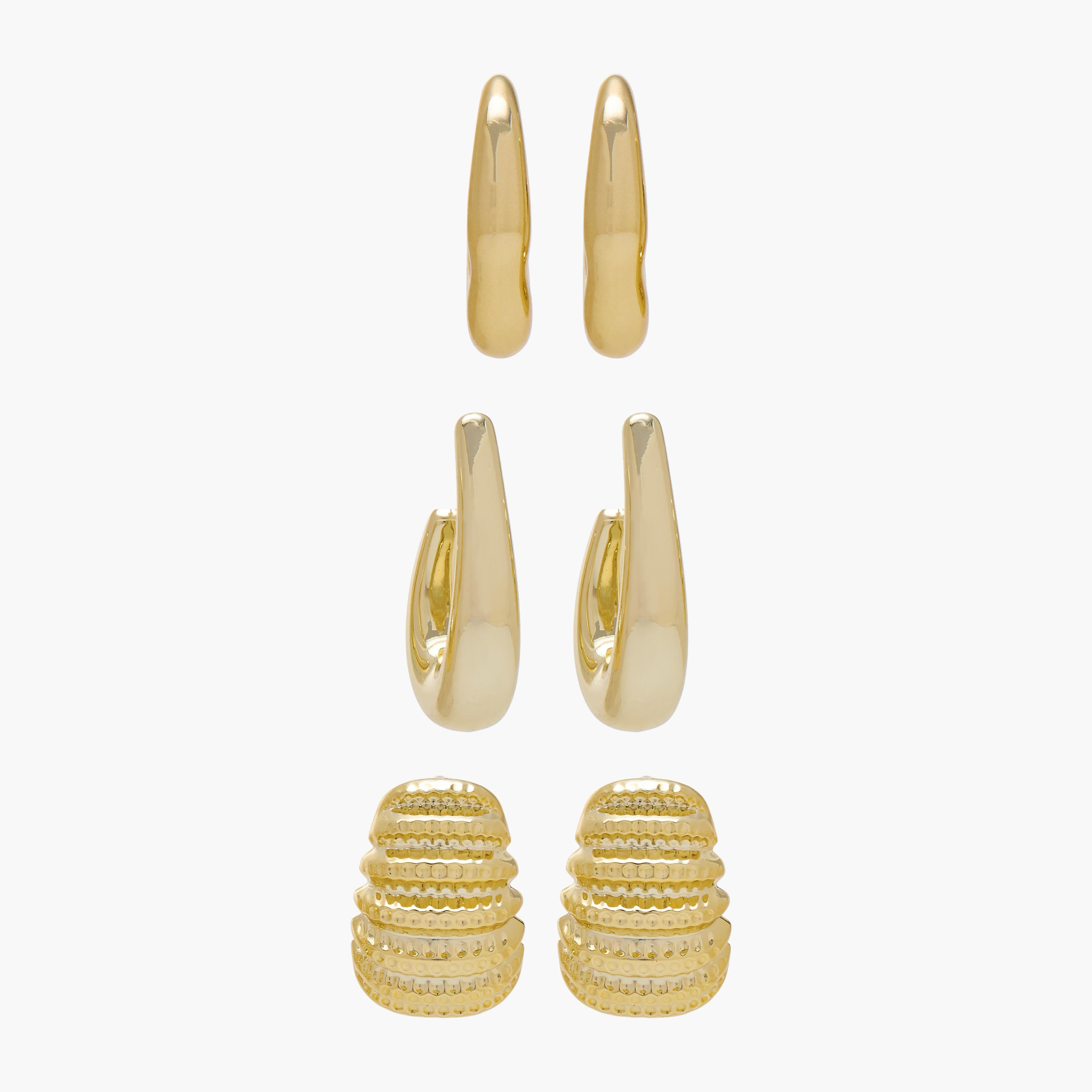 Pack of 3 Gold Tone Assorted Hoop Earrings with Pushback Closure-women-watchesandjewellery-jewellery-earrings-image-1