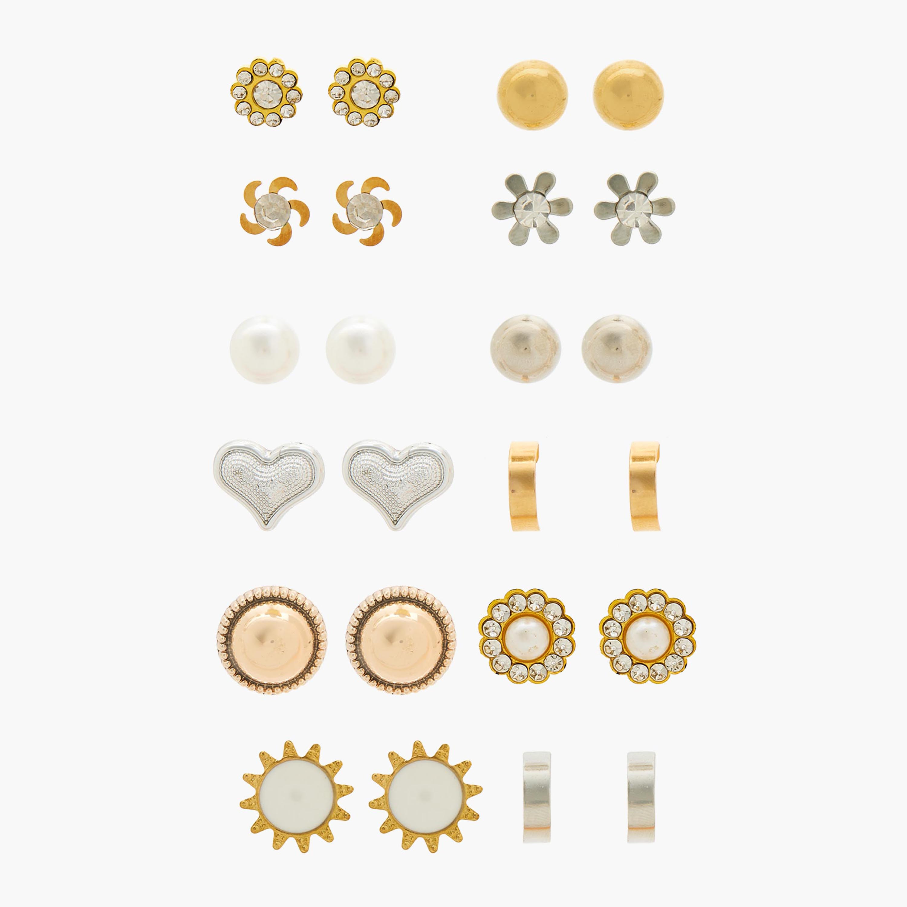 Pack of 12 Gold Tone Assorted Stud Earrings with Pushback Closure-women-watchesandjewellery-jewellery-earrings-image-1