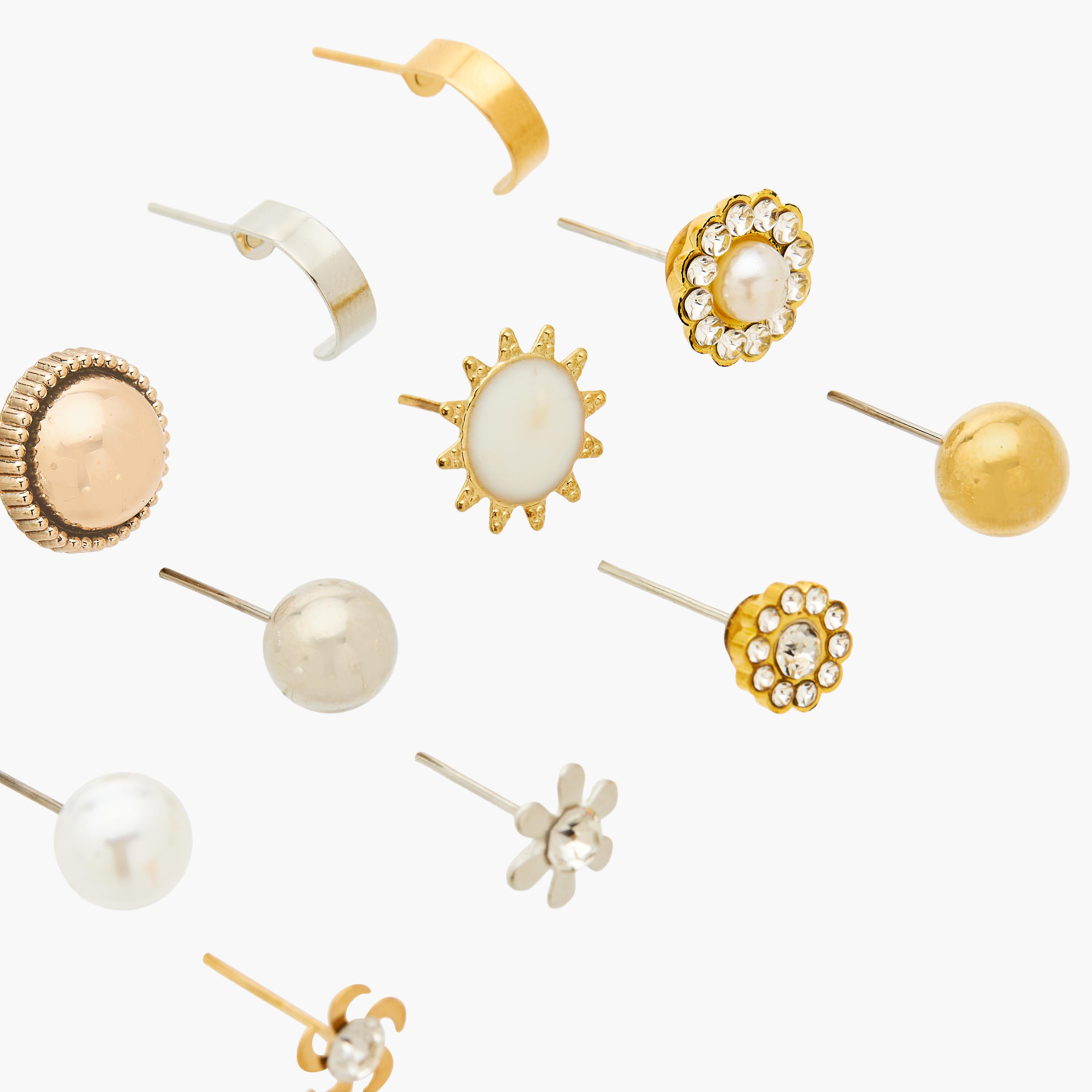 Pack of 12 Gold Tone Assorted Stud Earrings with Pushback Closure-women-watchesandjewellery-jewellery-earrings-image-3