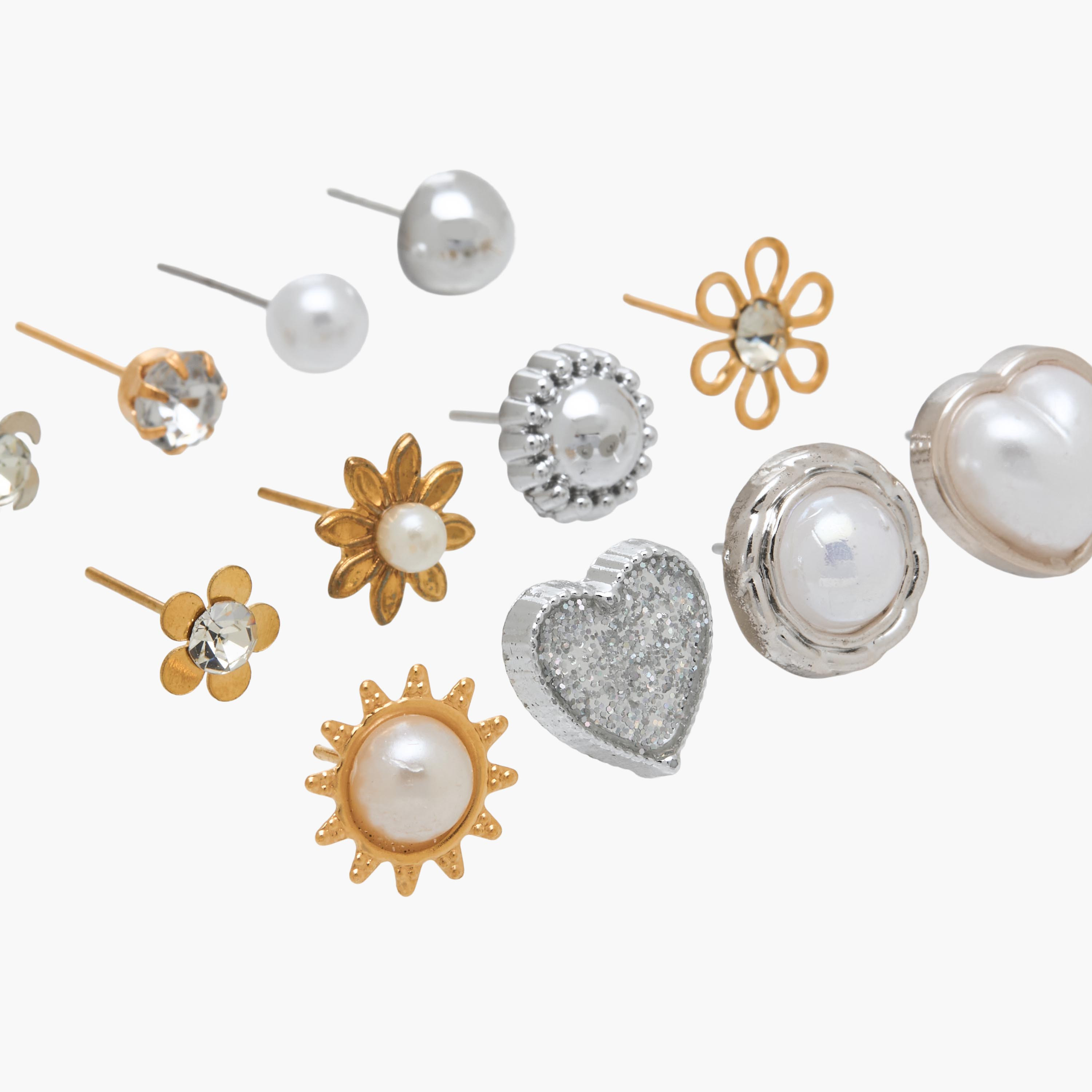 Pack of 12 Metallic Embellished Stud Earrings with Pushback Closure-women-watchesandjewellery-jewellery-earrings-image-3