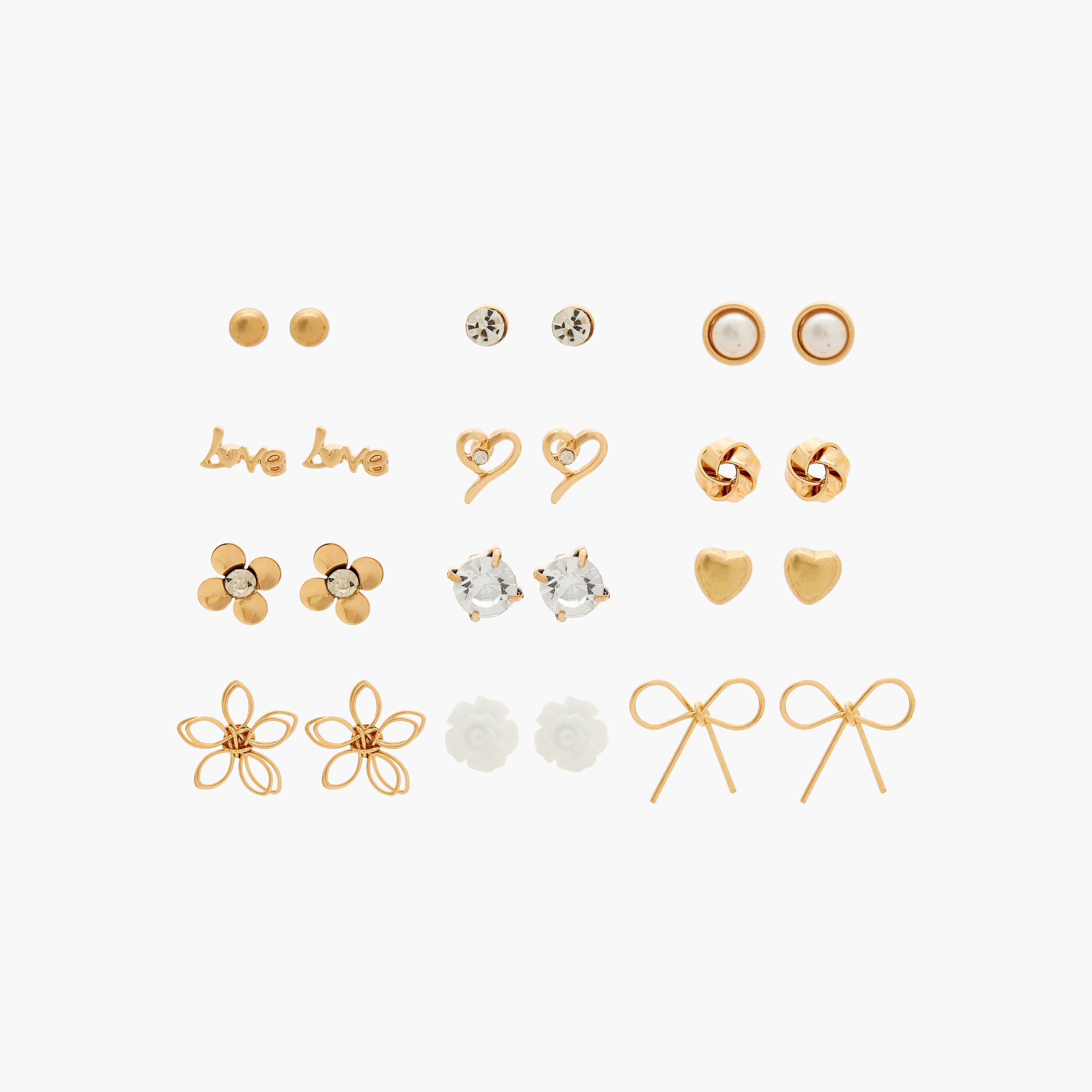 حلقان دبوس ميتاليك مزينة بمكبس إغلاق - عبوة 12 زوج-women-watchesandjewellery-jewellery-earrings-image-1