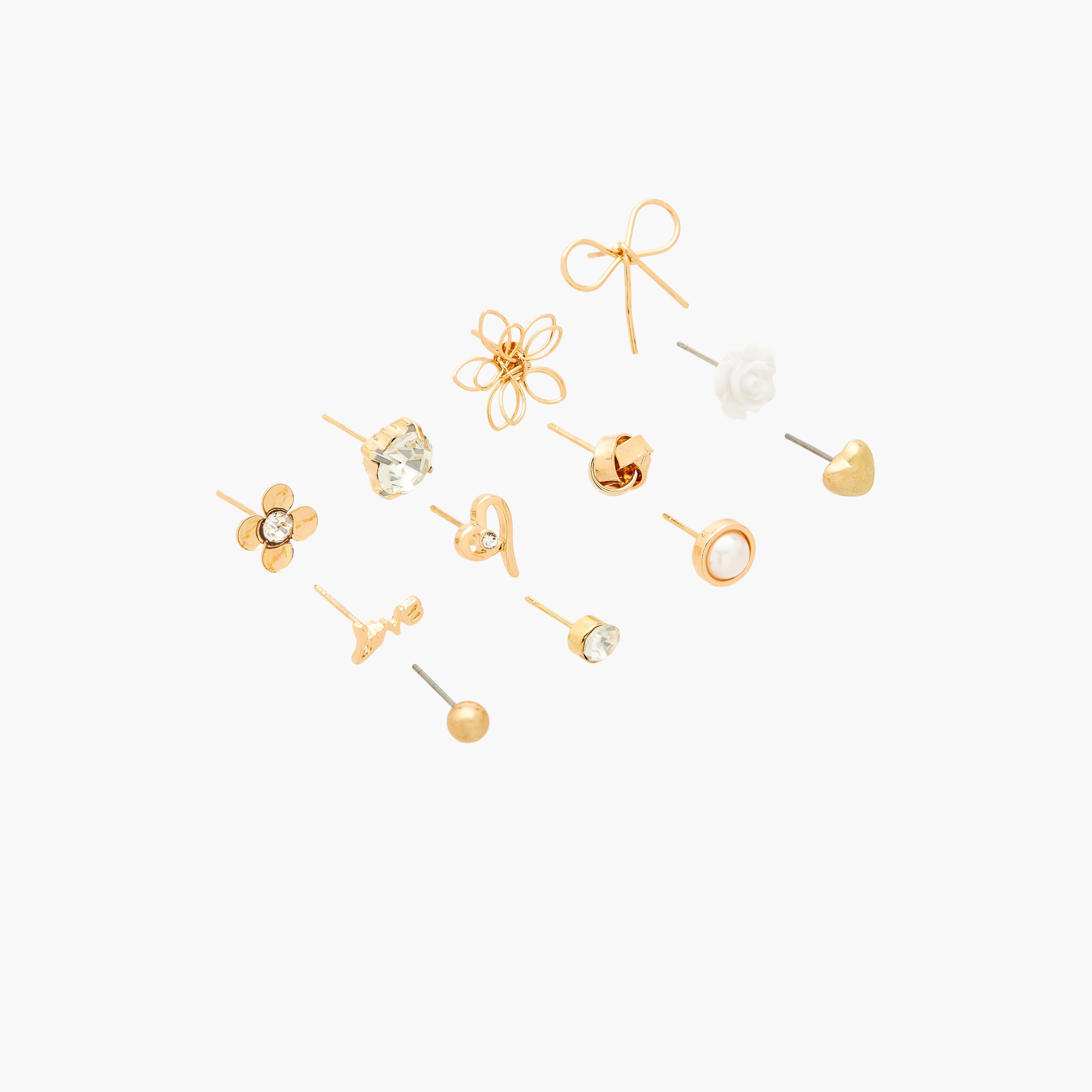 حلقان دبوس ميتاليك مزينة بمكبس إغلاق - عبوة 12 زوج-women-watchesandjewellery-jewellery-earrings-image-2