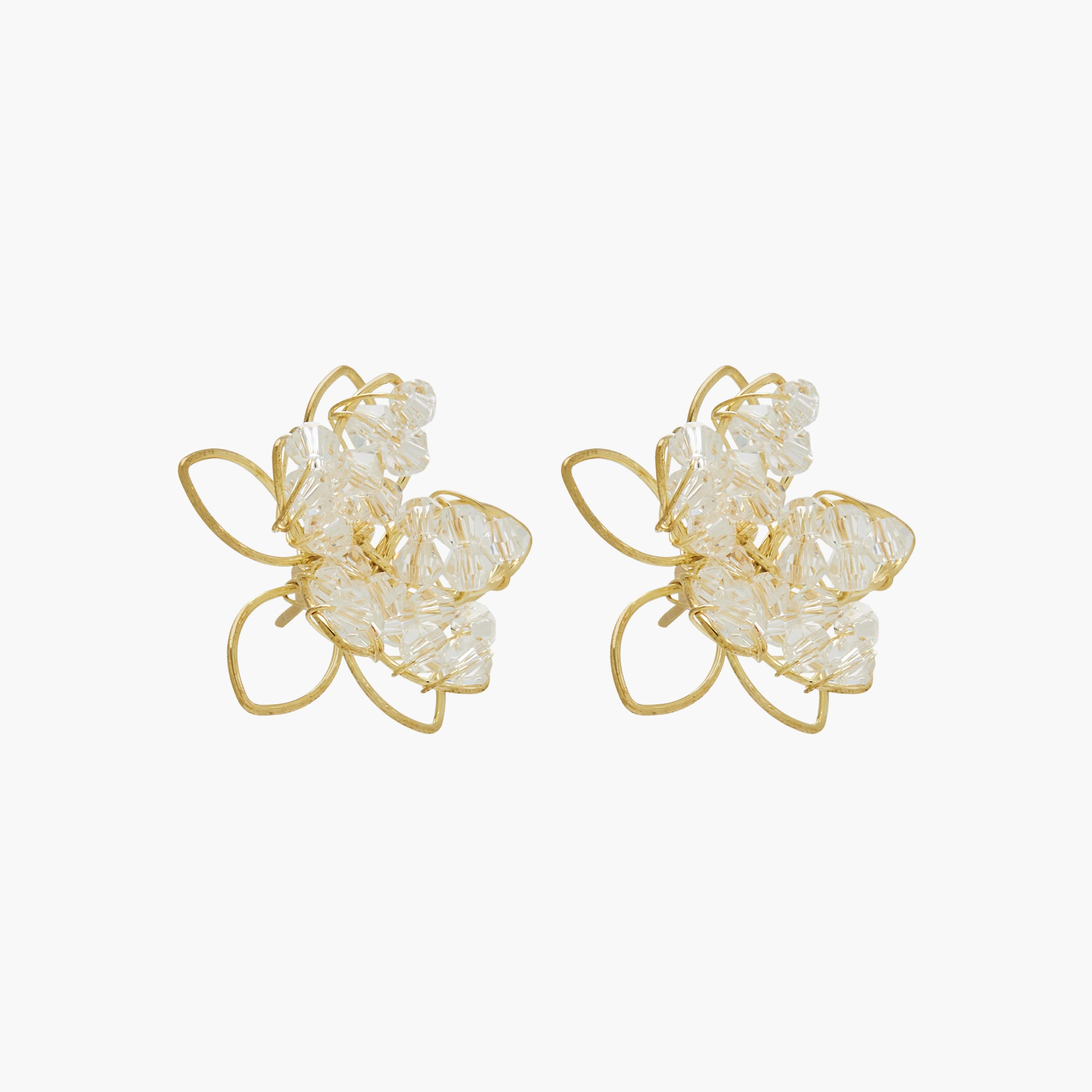 حلق زهري بتزيينات خرز وبلون ذهبي ومكبس إغلاق خلفي-women-watchesandjewellery-jewellery-earrings-image-2