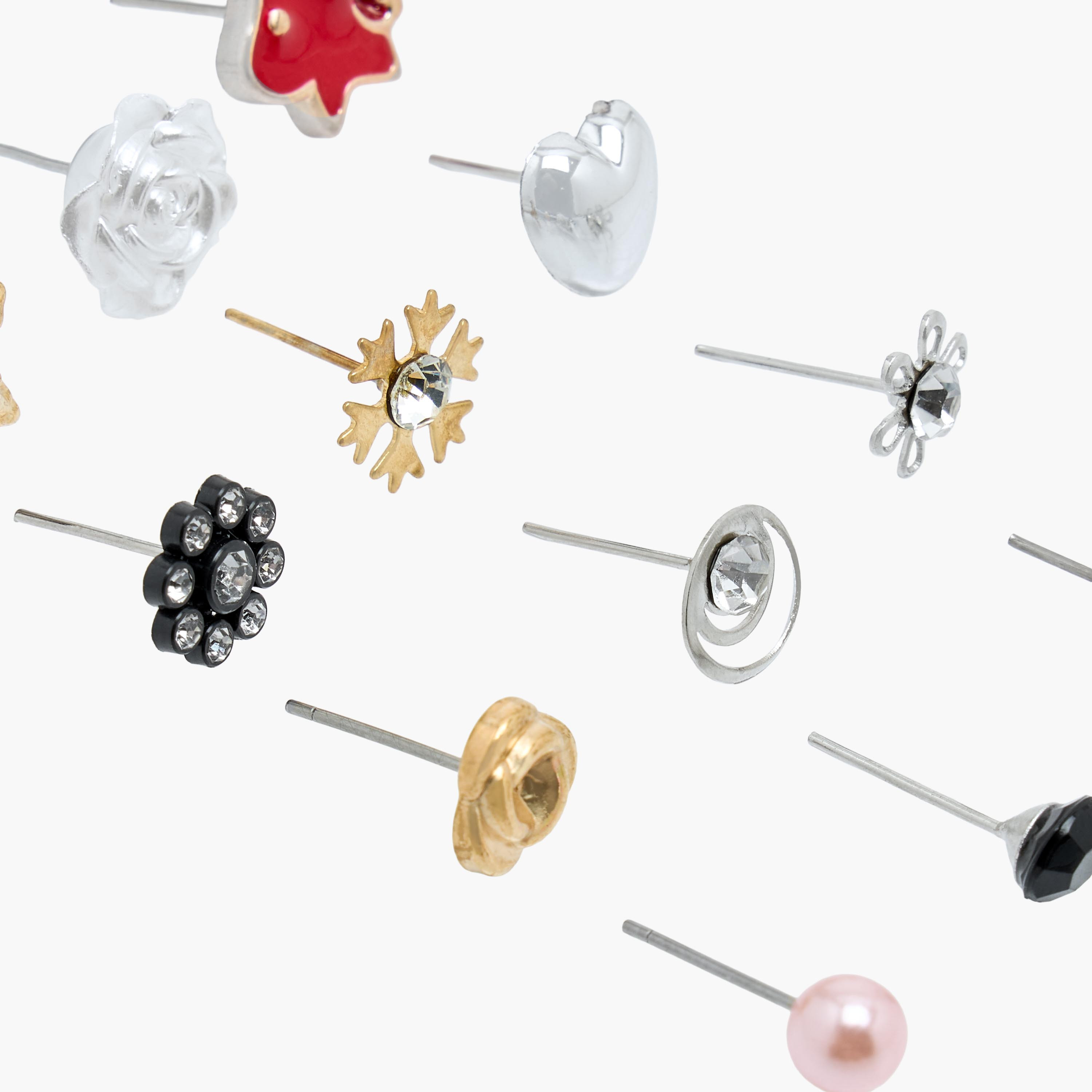 Pack of 12 Metallic Stud Earrings with Pushback Closure-women-watchesandjewellery-jewellery-earrings-image-3