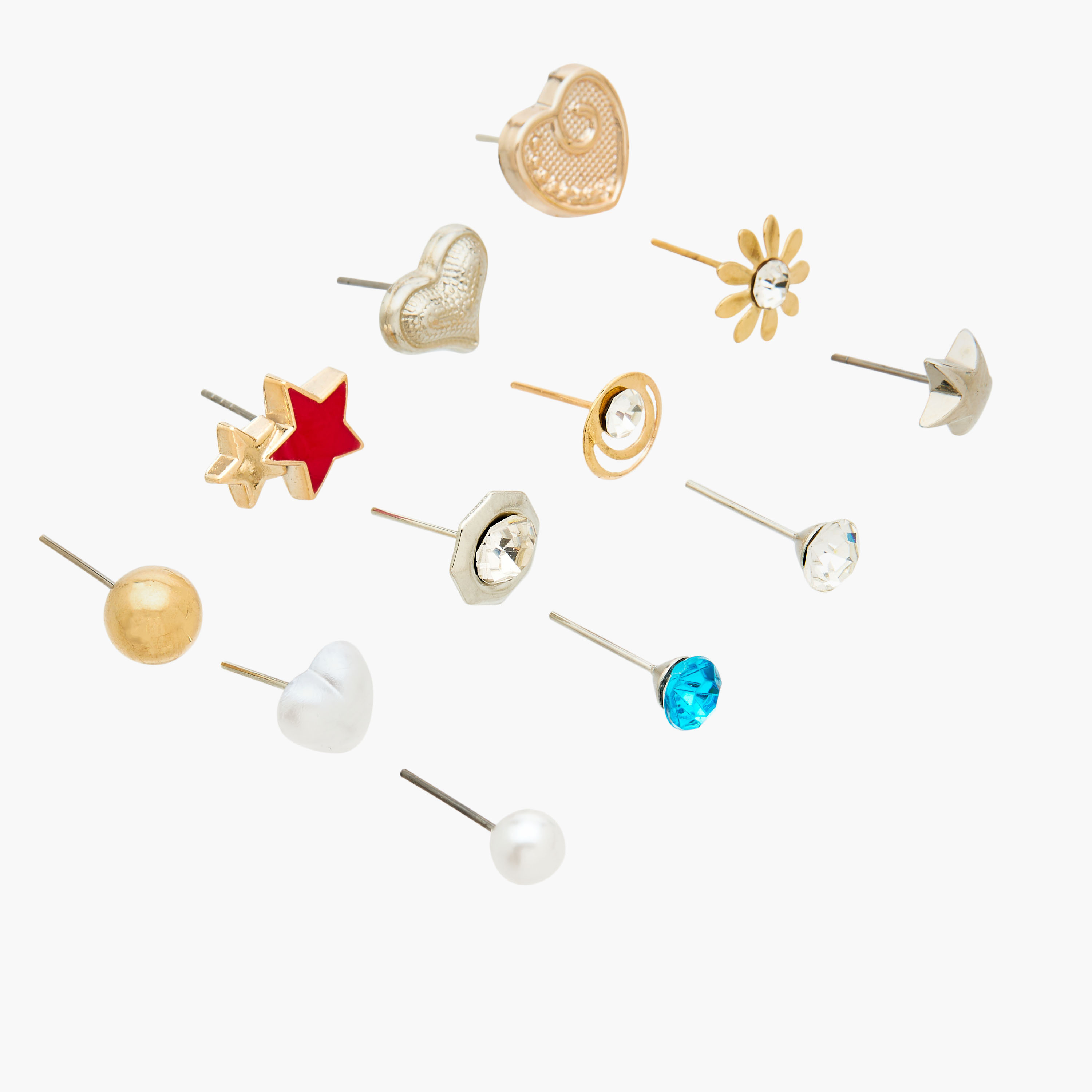 Pack of 12 Metallic Embellished Stud Earrings with Pushback Closure-women-watchesandjewellery-jewellery-earrings-image-3