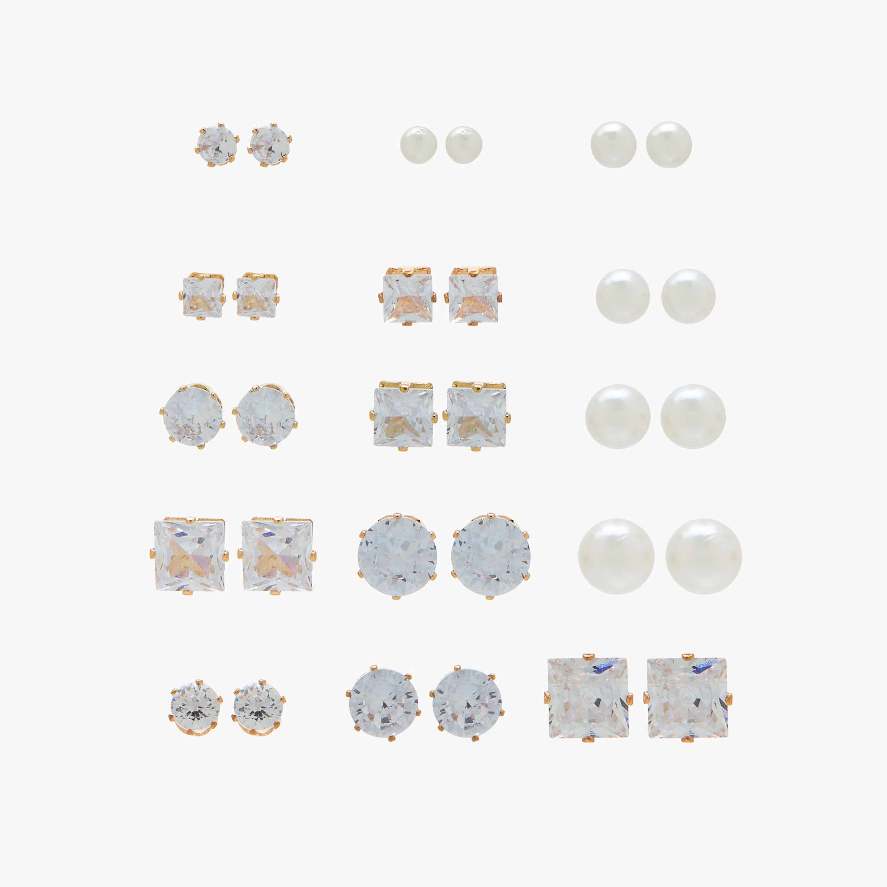 Pack of 18 Metallic Embellished Stud Earrings with Pushback Closure-women-watchesandjewellery-jewellery-earrings-image-1