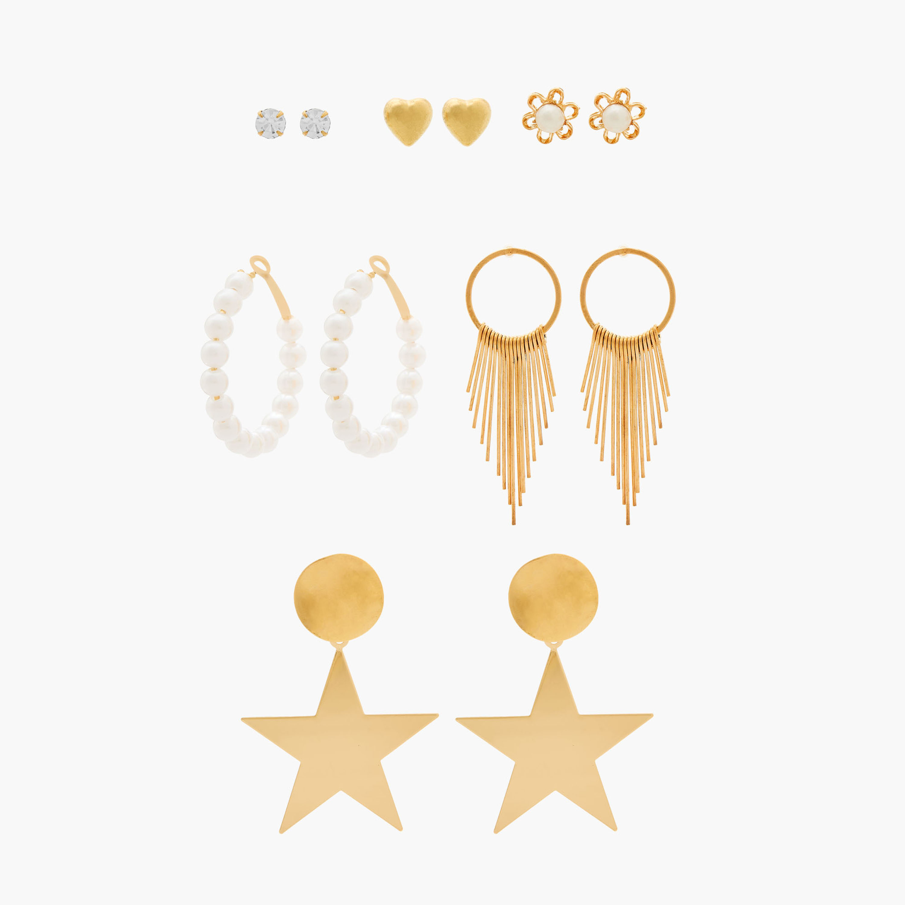 حلقان متنوعة باللون الذهبي - طقم 6 أزواج-women-watchesandjewellery-jewellery-earrings-image-1