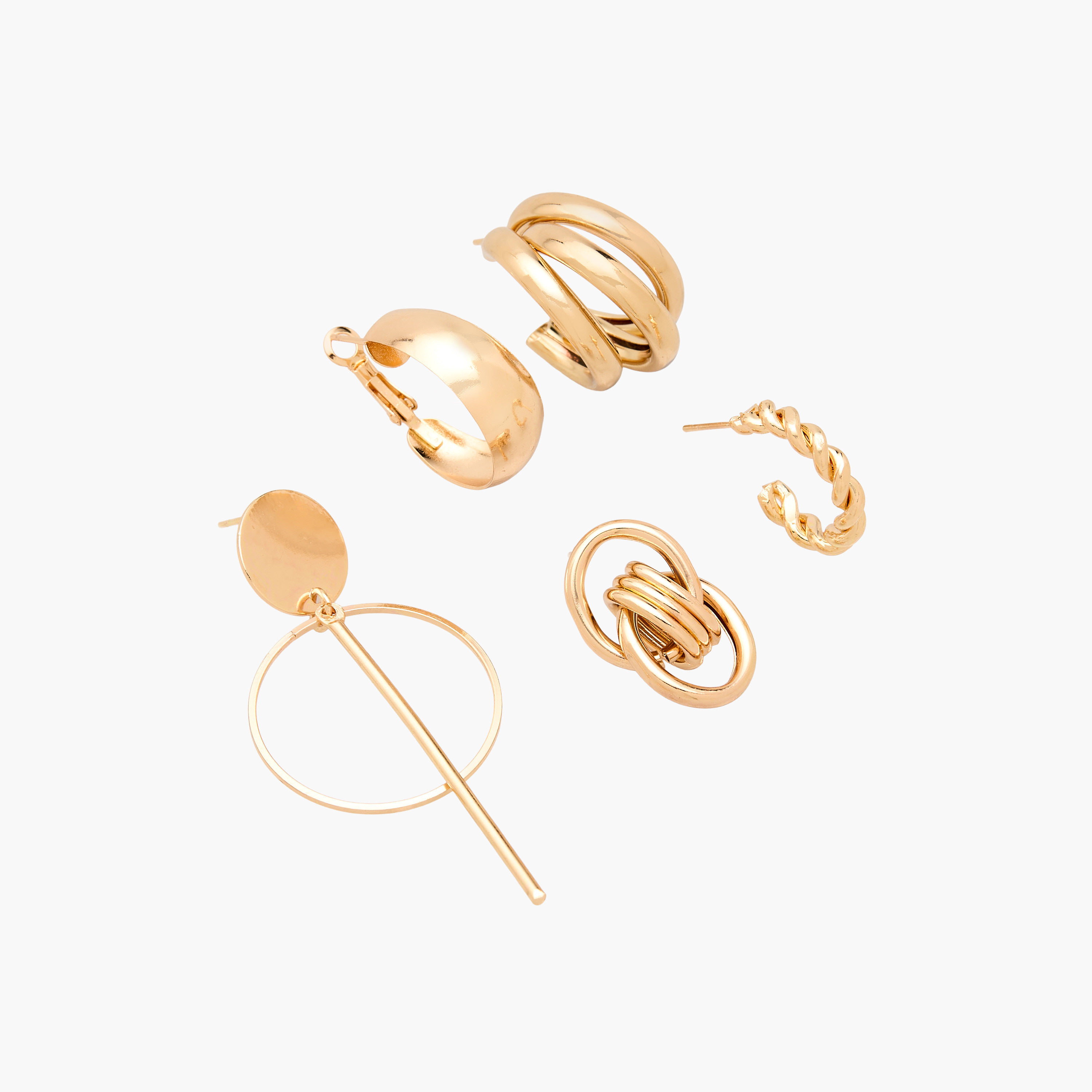 Pack of 5 Gold Tone Assorted Earrings with Pushback Closure-women-watchesandjewellery-jewellery-earrings-image-2