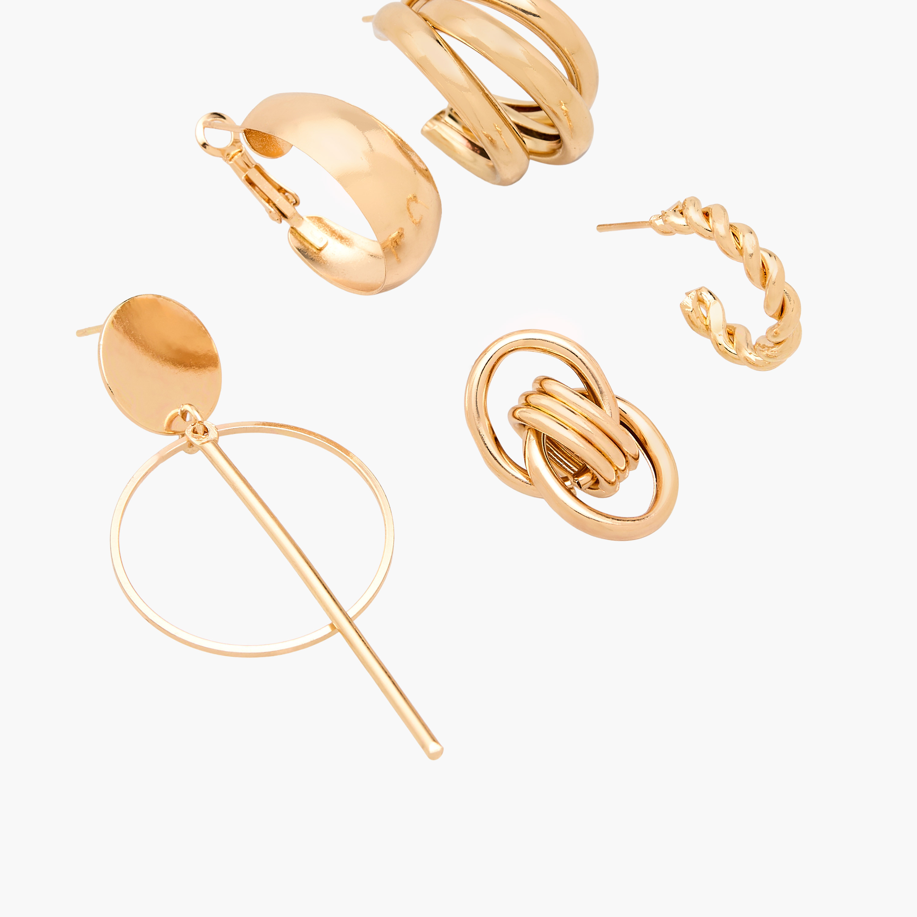 Pack of 5 Gold Tone Assorted Earrings with Pushback Closure-women-watchesandjewellery-jewellery-earrings-image-3