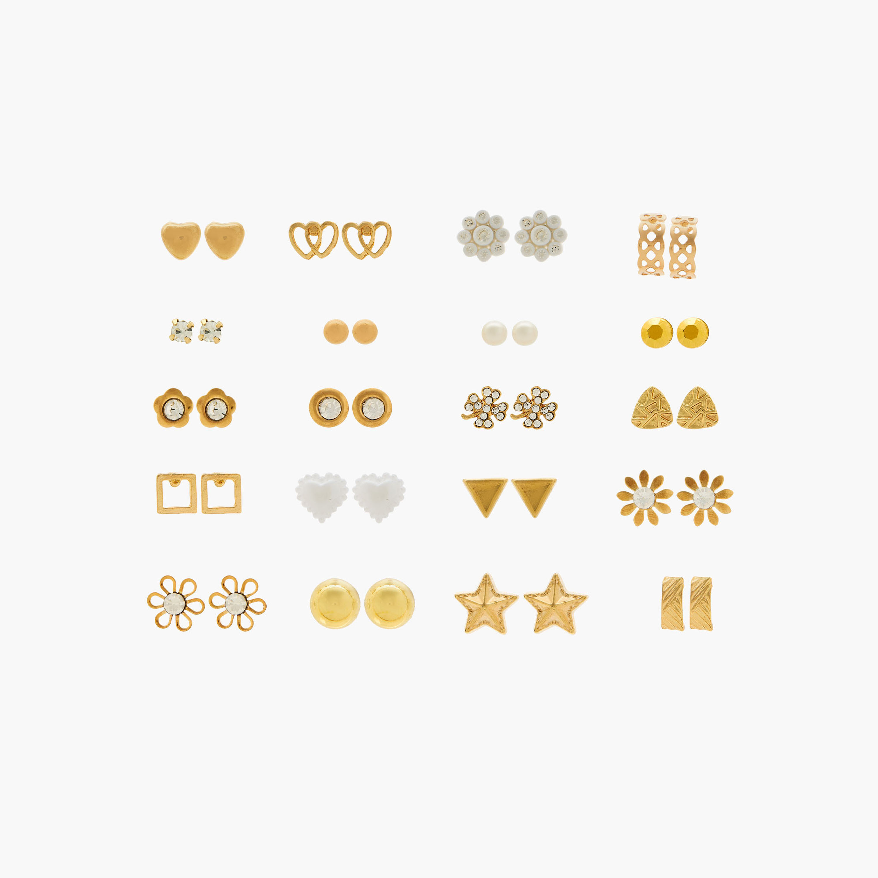 Pack of 20 Metallic Embellished Stud Earrings with Pushback Closure-women-watchesandjewellery-jewellery-earrings-image-1