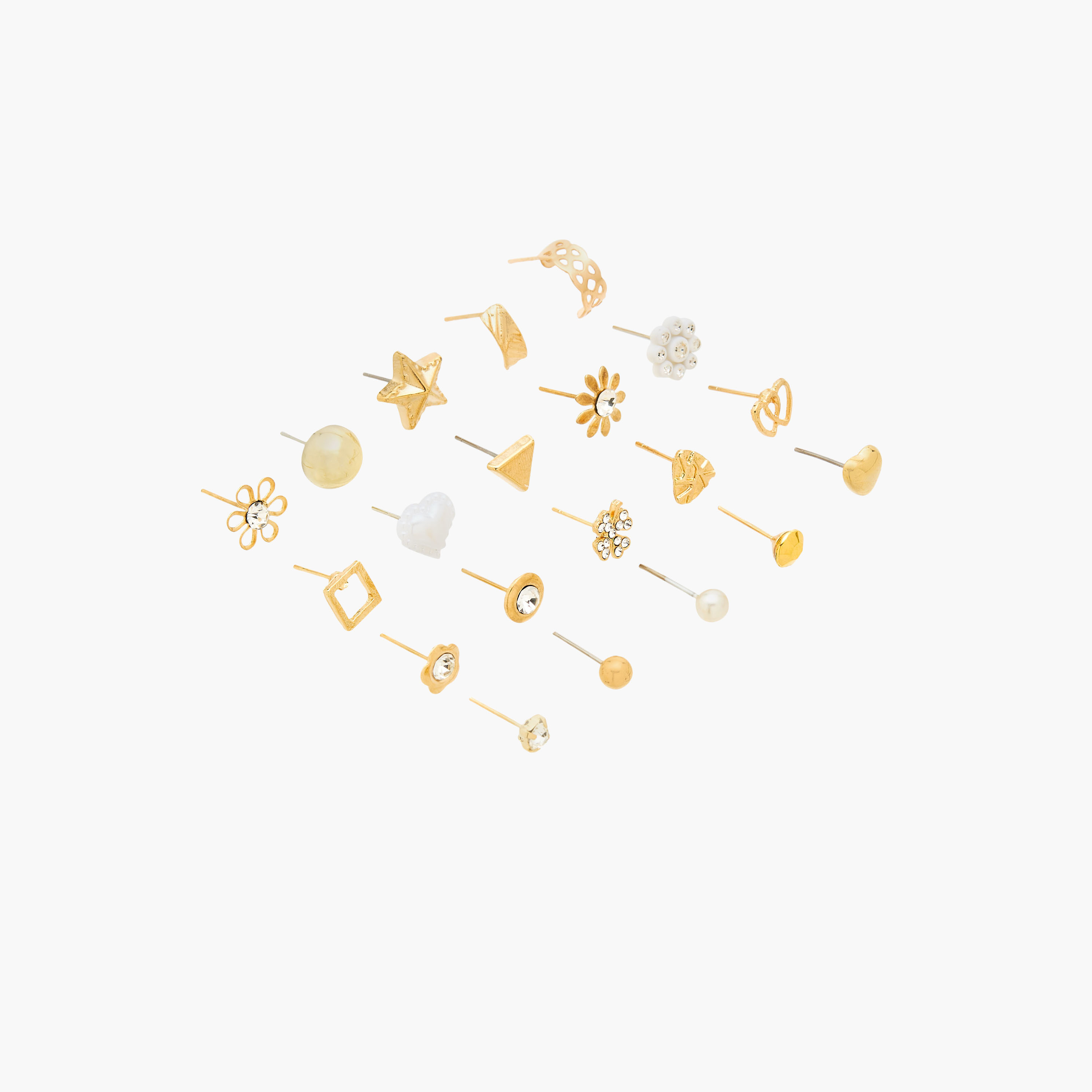 Pack of 20 Metallic Embellished Stud Earrings with Pushback Closure-women-watchesandjewellery-jewellery-earrings-image-2