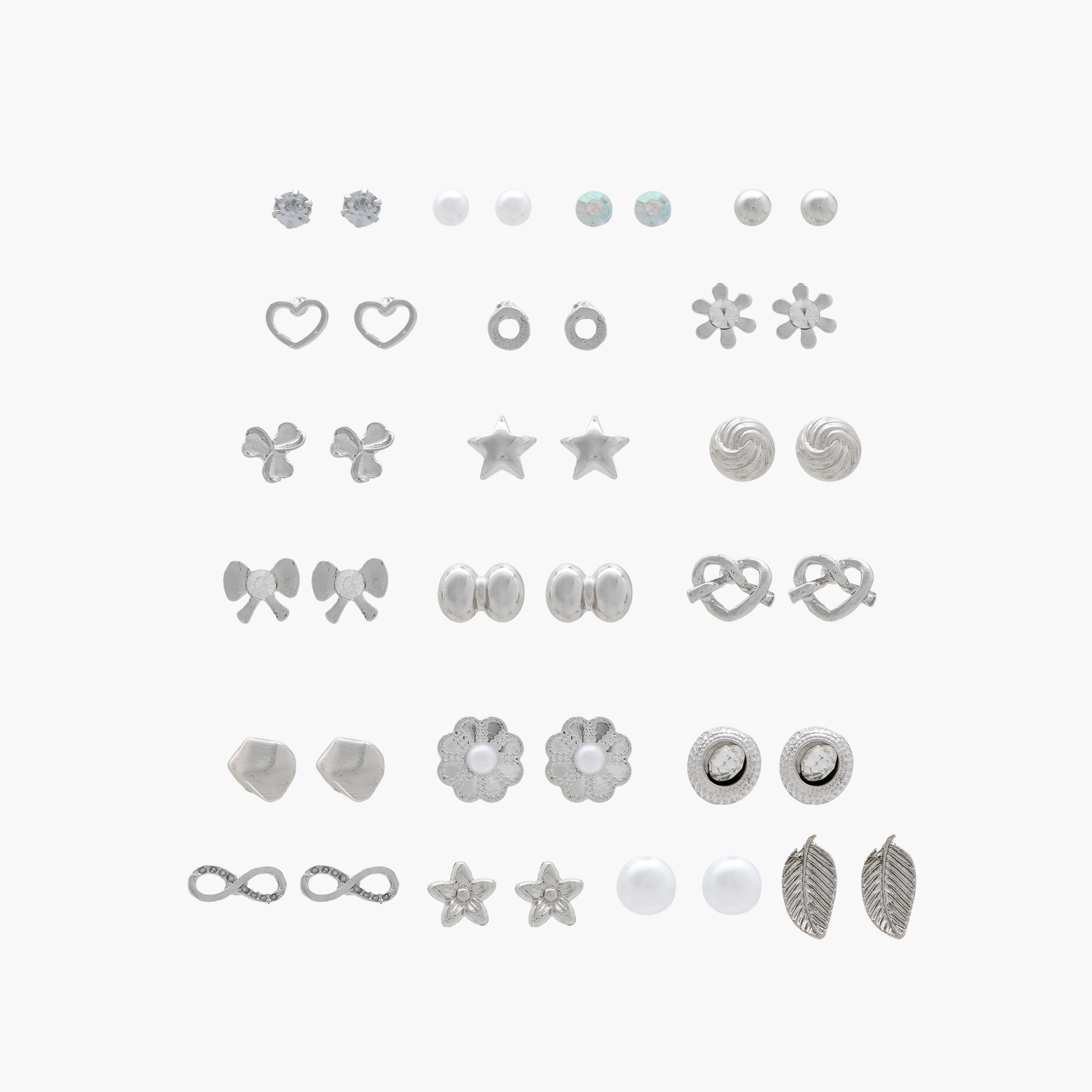 حلقان باللون الفضي بمكبس إغلاق خلفي - طقم 20 زوج-women-watchesandjewellery-jewellery-earrings-image-1