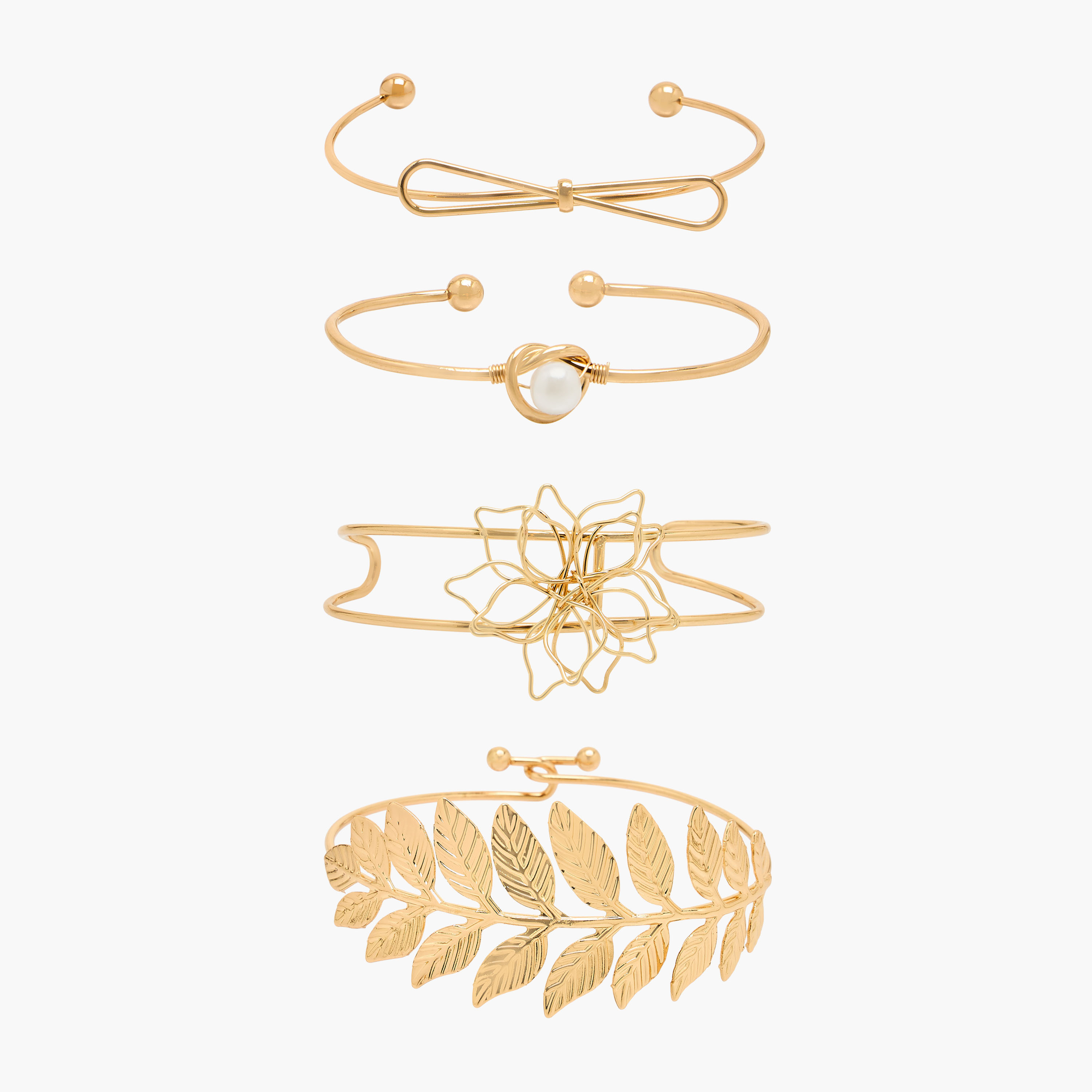 Pack of 4 Gold Tone Embellished Cuff Bracelet-women-watchesandjewellery-jewellery-banglesandbracelets-image-1