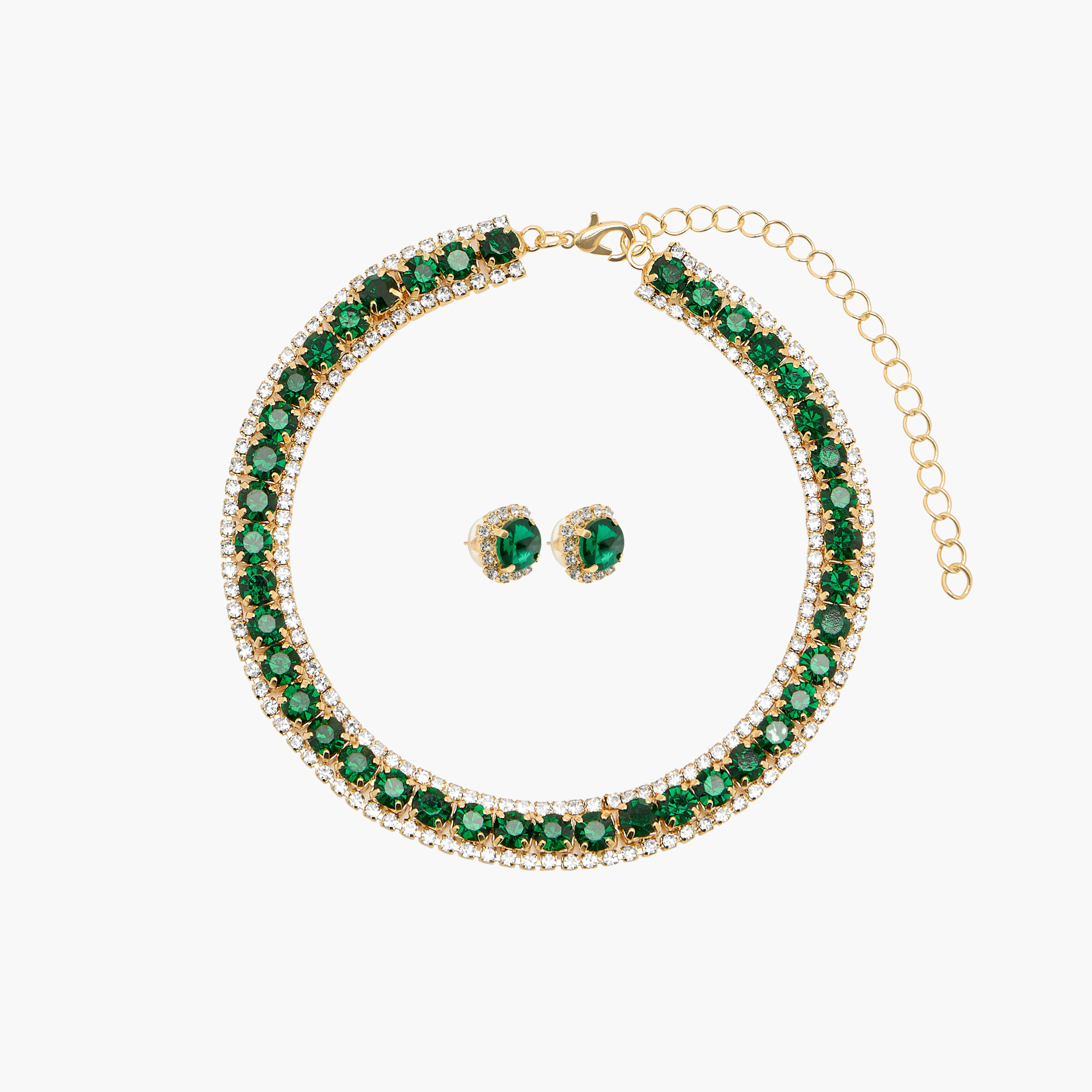 طقم حلق وعقد معدني مزين بألماس من قطعتين-women-watchesandjewellery-jewellery-jewellerysets-image-1