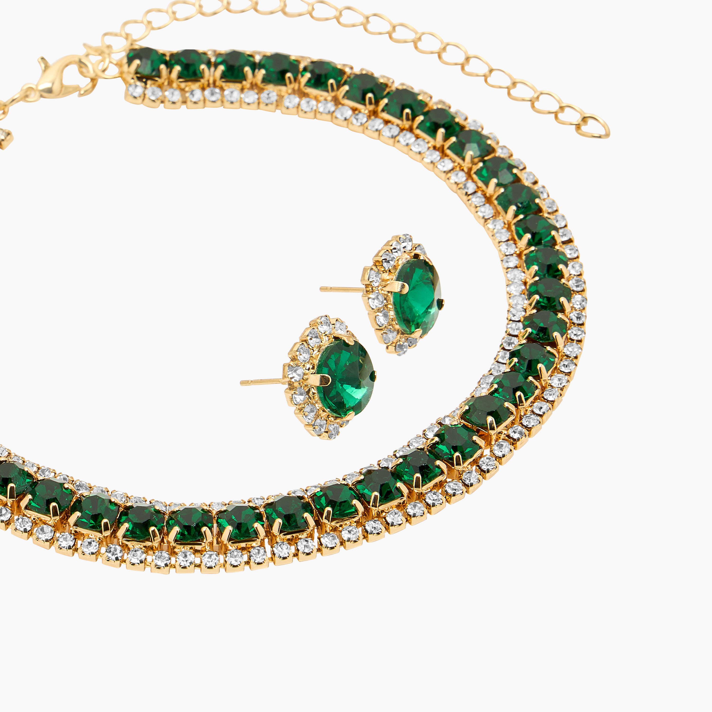 طقم حلق وعقد معدني مزين بألماس من قطعتين-women-watchesandjewellery-jewellery-jewellerysets-image-4