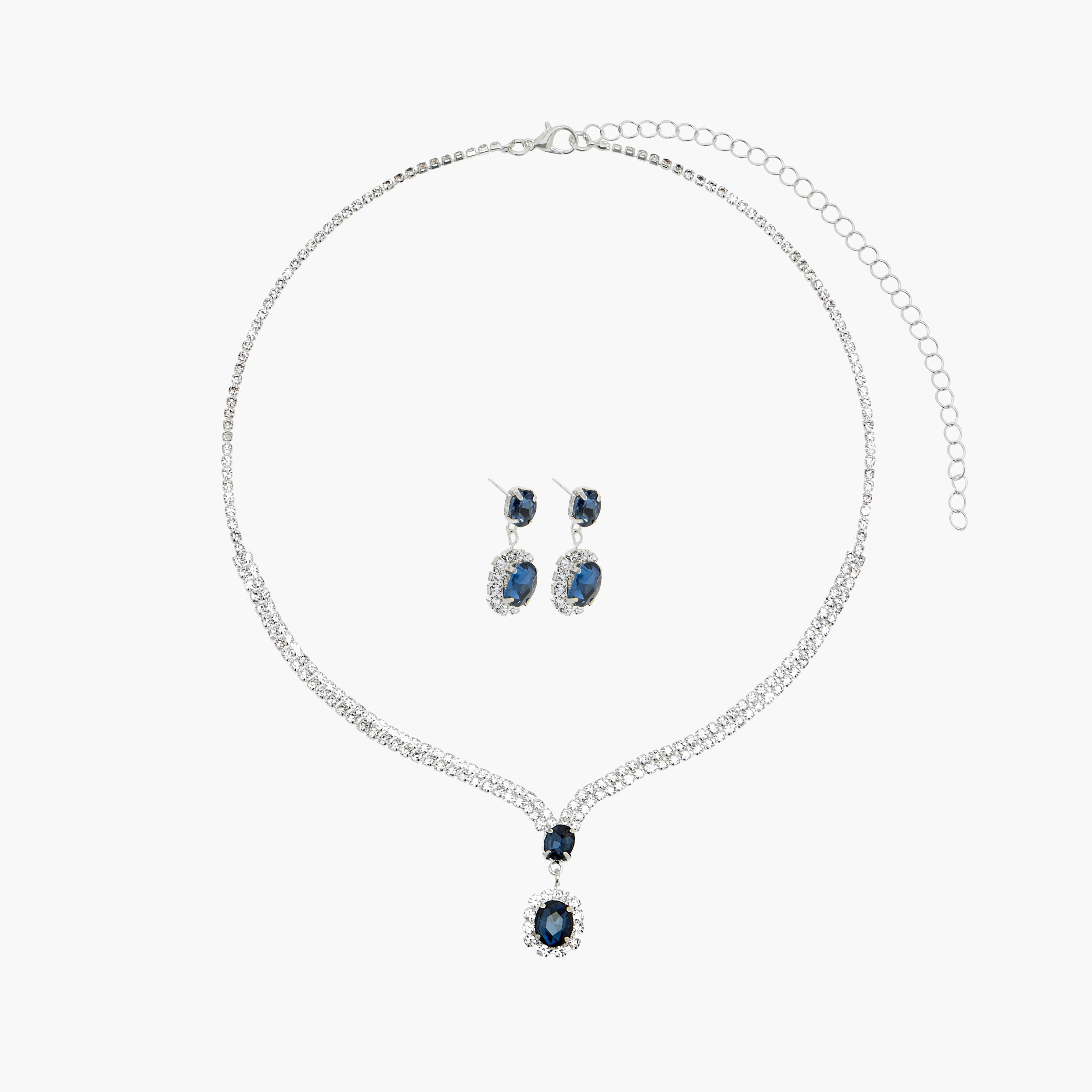 طقم حلقان وعقد معدني مرصّع بزركون مكعب – قطعتان-women-watchesandjewellery-jewellery-jewellerysets-image-1