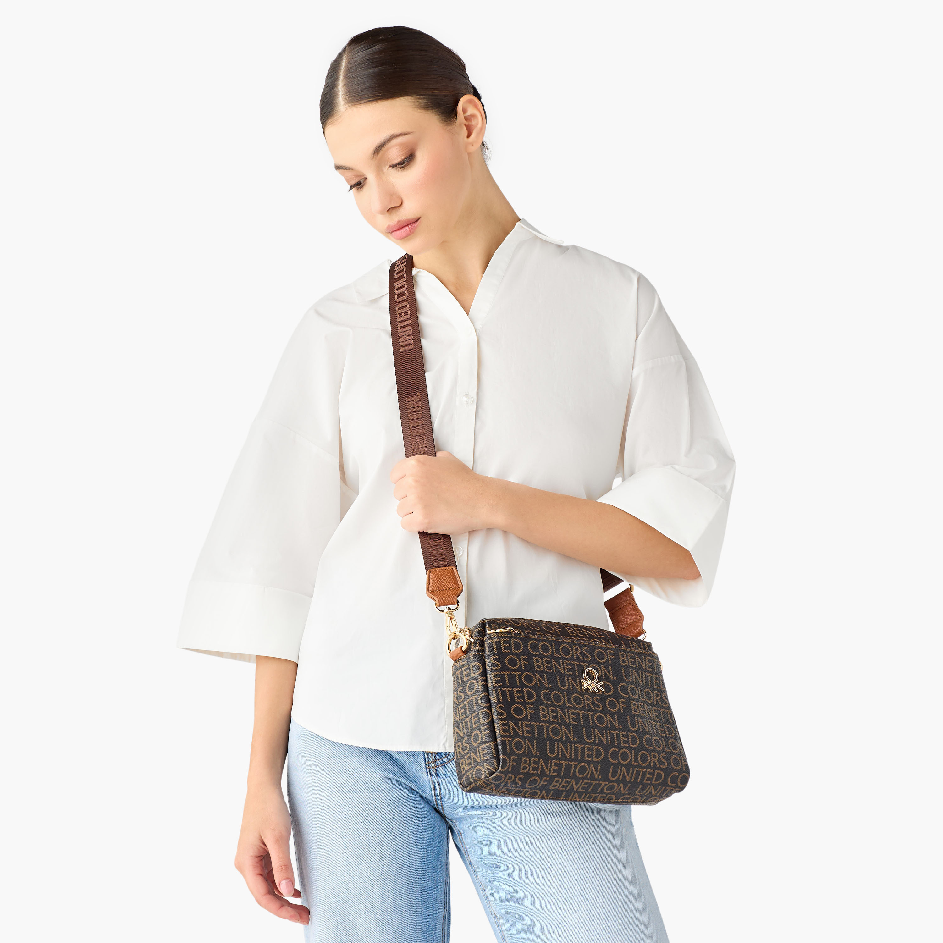 United Colors of Benetton Monogram Print Crossbody Bag with Detachable Strap-women-bagsandwallets-handbags-image-2