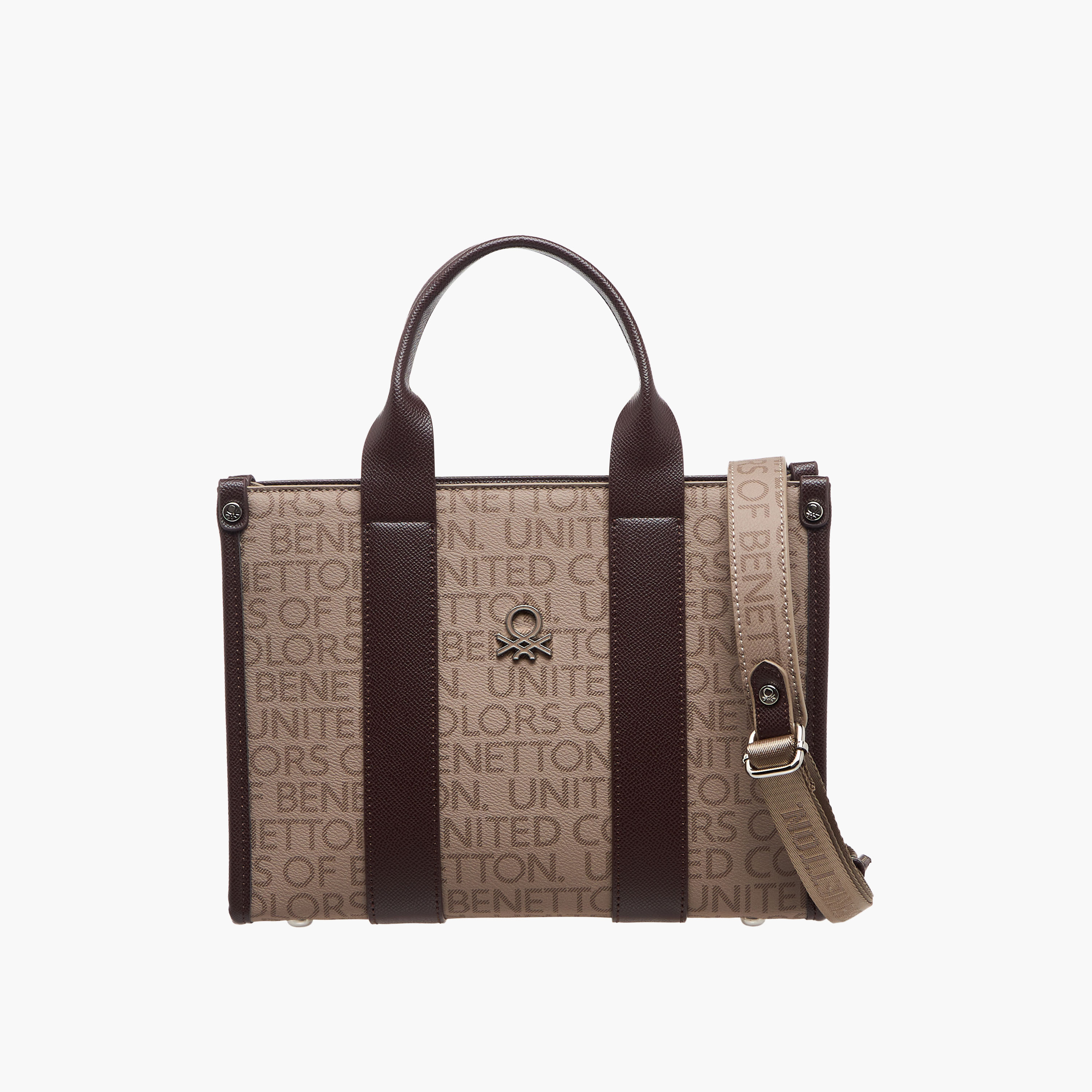 United Colors of Benetton Monogram Print Tote Bag with Detachable Strap-women-bagsandwallets-handbags-image-1
