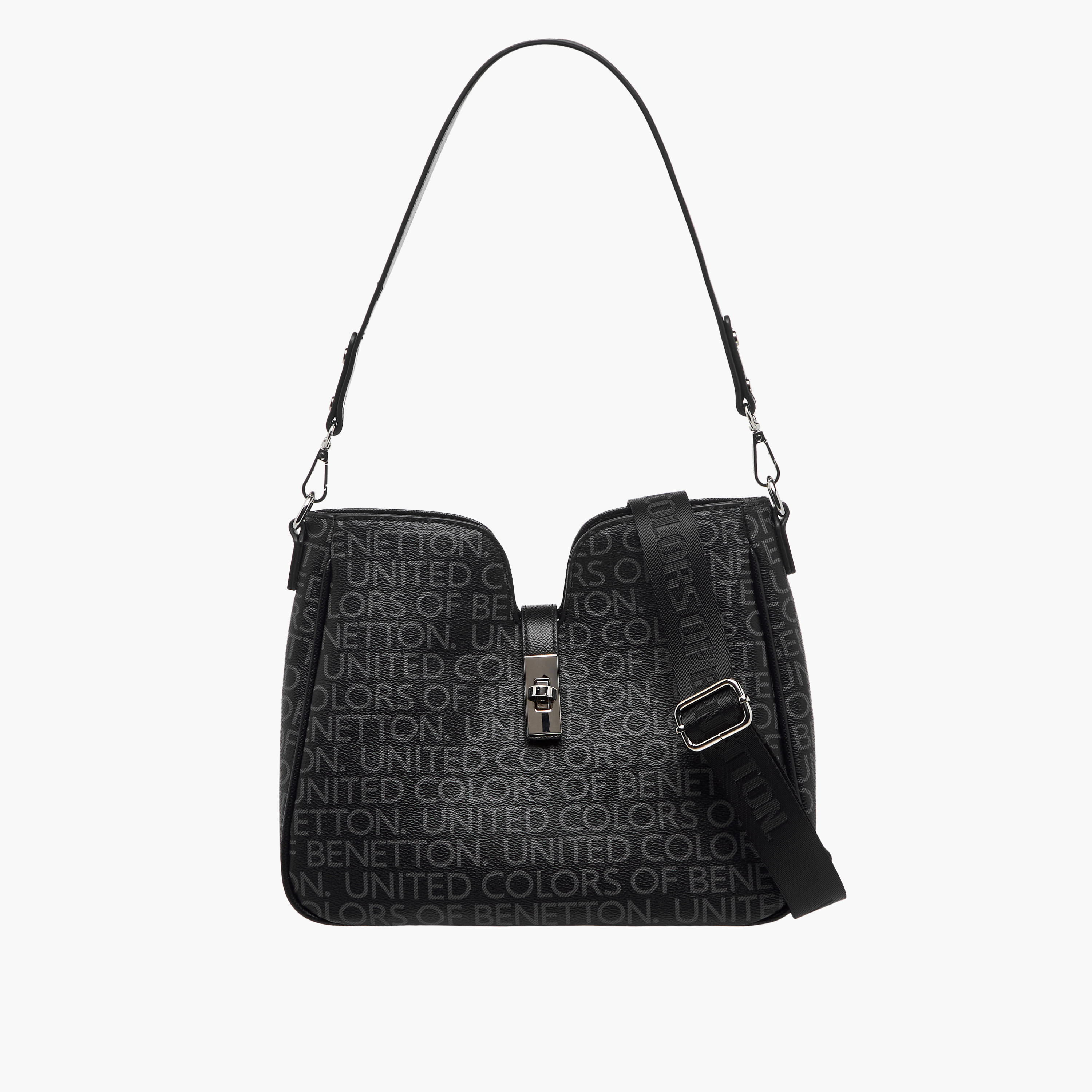 United Colors of Benetton Monogram Print Shoulder Bag with Detachable Strap-women-bagsandwallets-handbags-image-1